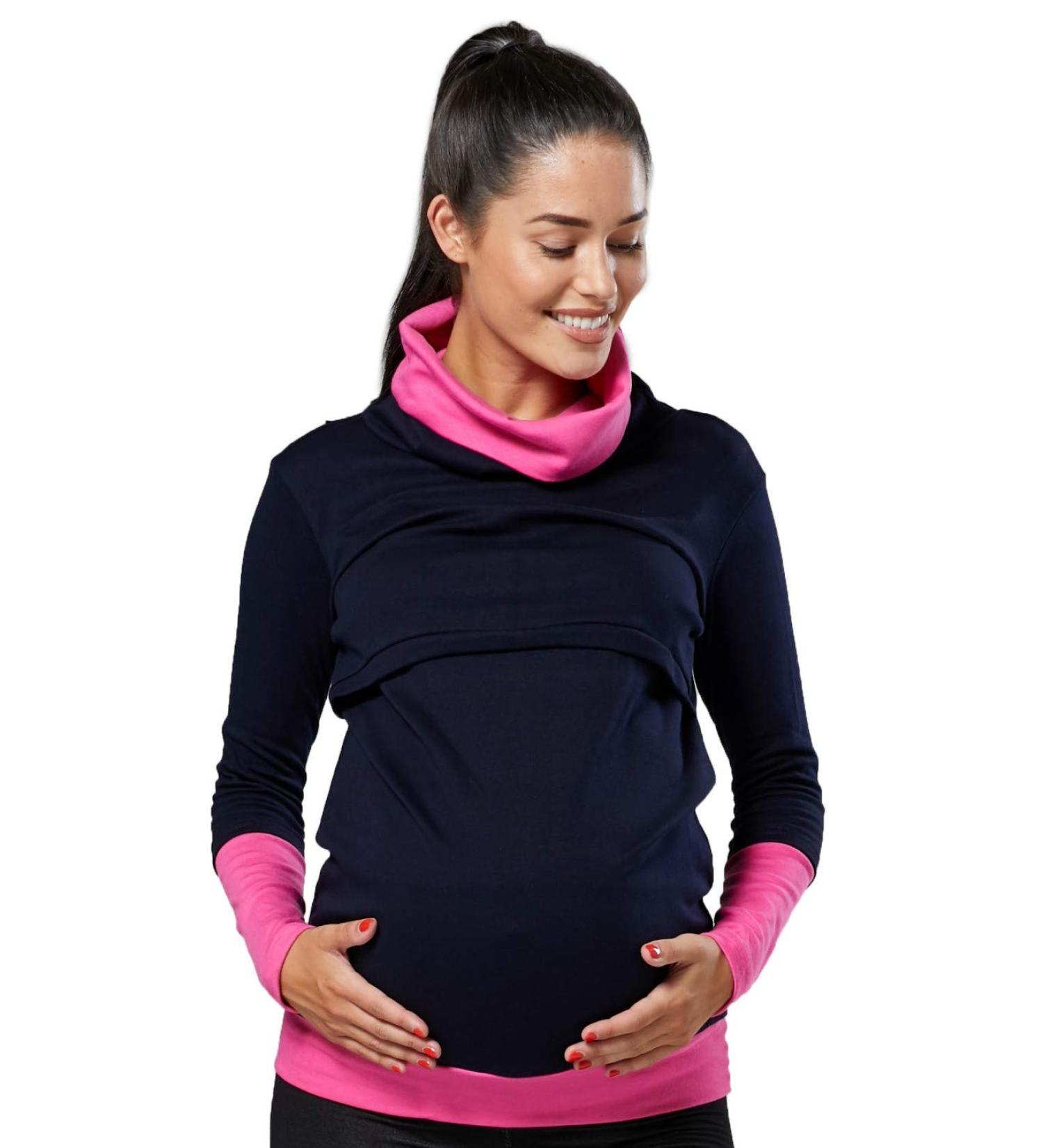 Happy Mama Women's Maternity Nursing Jumper Sweatshirt 348 - Navy & Fuchsia (Size 16-18) - Buy Online on GoSupps.com