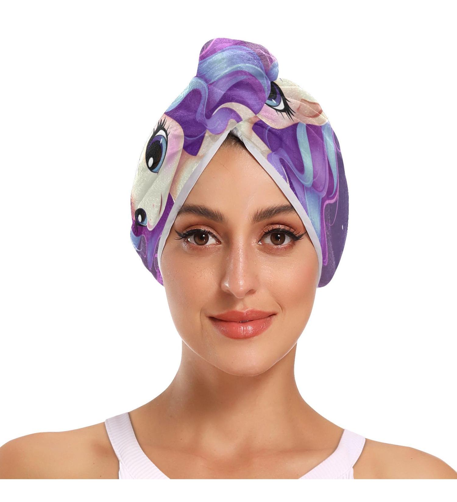 Super Absorbent Stars Purple Unicorn Hair Towel 2 Pack | Quick Dry Hair Turbans for Women & Girls | Perfect Hair Drying Accessories - Buy Online on GoSupps.com