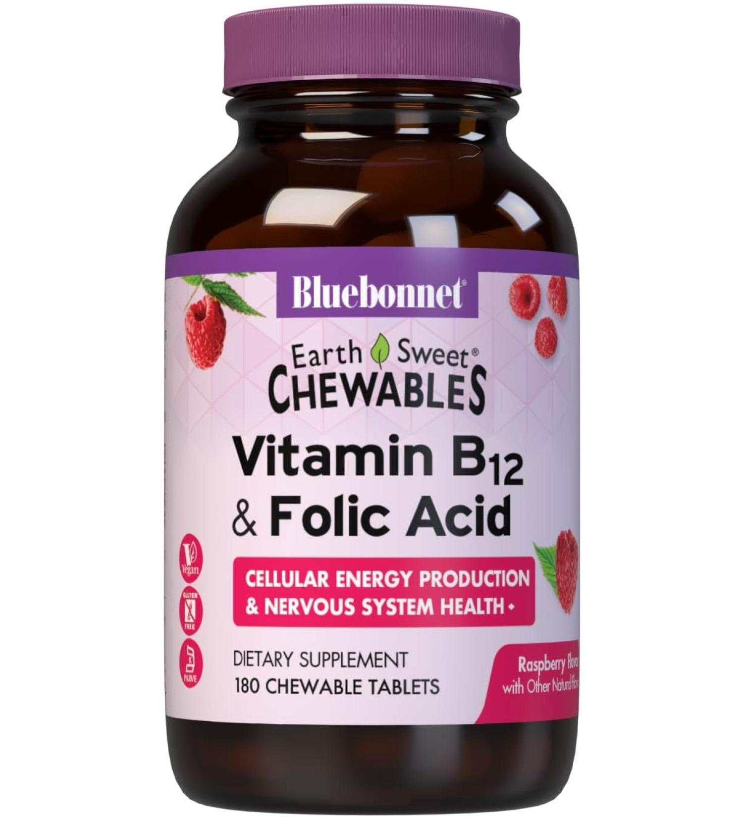 Buy Bluebonnet Nutrition B12 & Folic Acid Chewable Tablets - Cream Raspberry, 180 Count - Buy Online on GoSupps.com