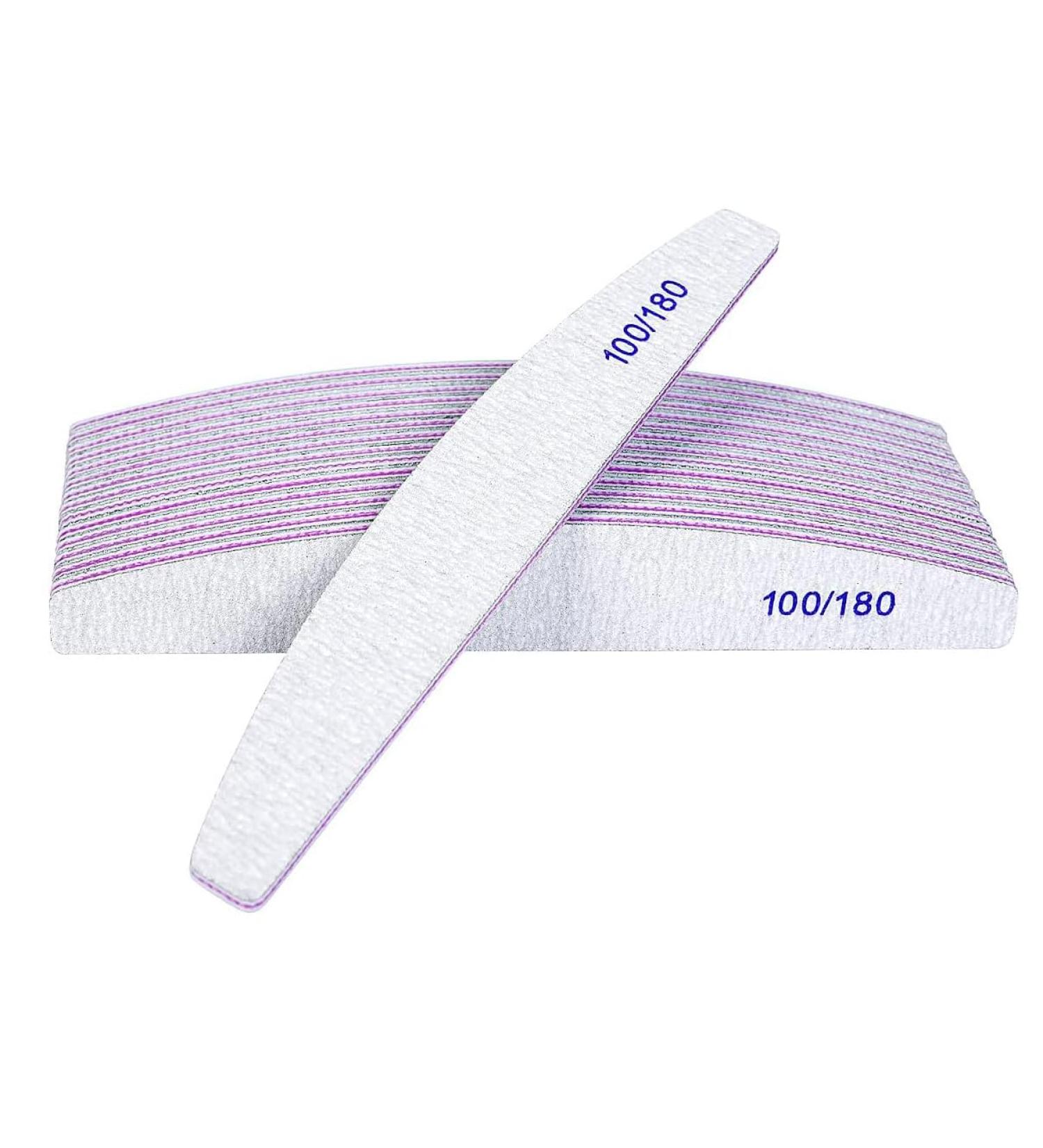 LATRAT 20 Pieces Nail Files 100/180 Professional Double-Sided Washable Nail Files Half Moon Bilateral Tools for Home and Salon Use Rubber Paper Glass White - Buy Online on GoSupps.com