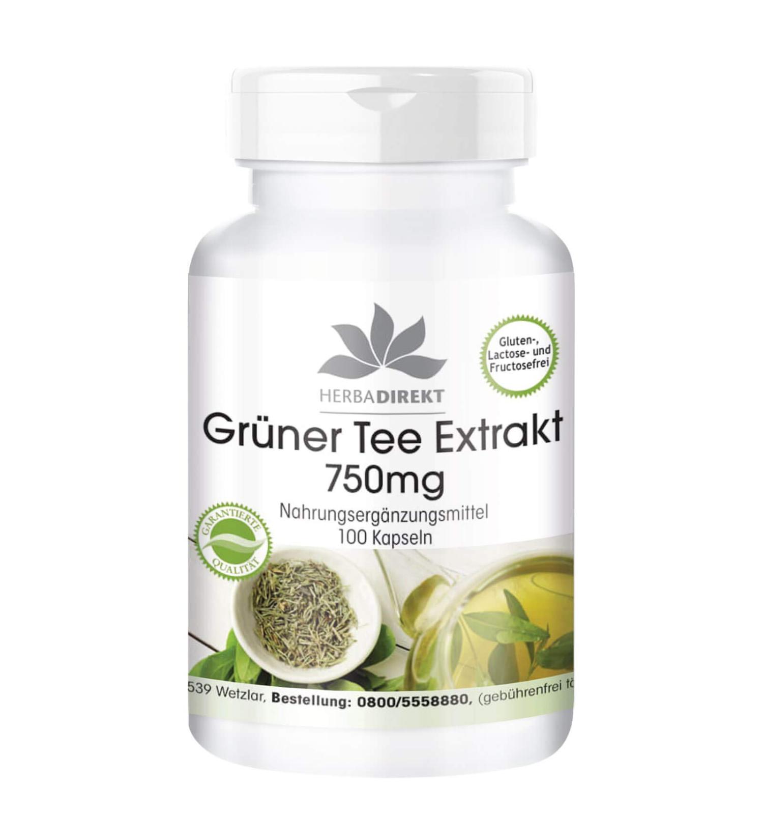 Green Tea Extract Capsules 750mg - Vegan 100 Caps with 50% EGCG | High Dose - Herbadirekt by Warnke Vital - German Quality - Buy Online on GoSupps.com