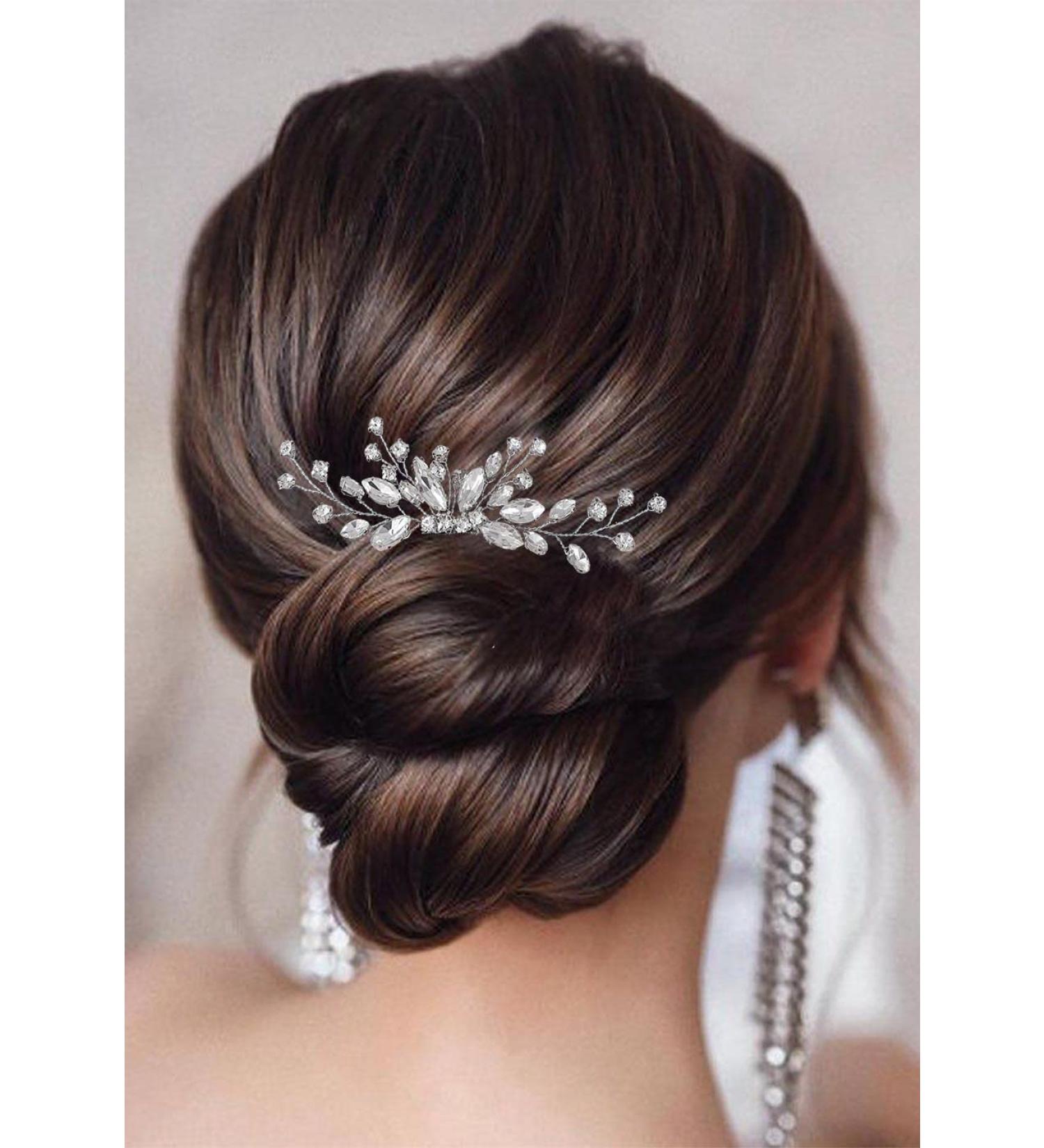 Catery Crystal Bride Hair Comb Rhinestones - Wedding Hair Piece for Women and Girls (Silver) - Buy Online on GoSupps.com