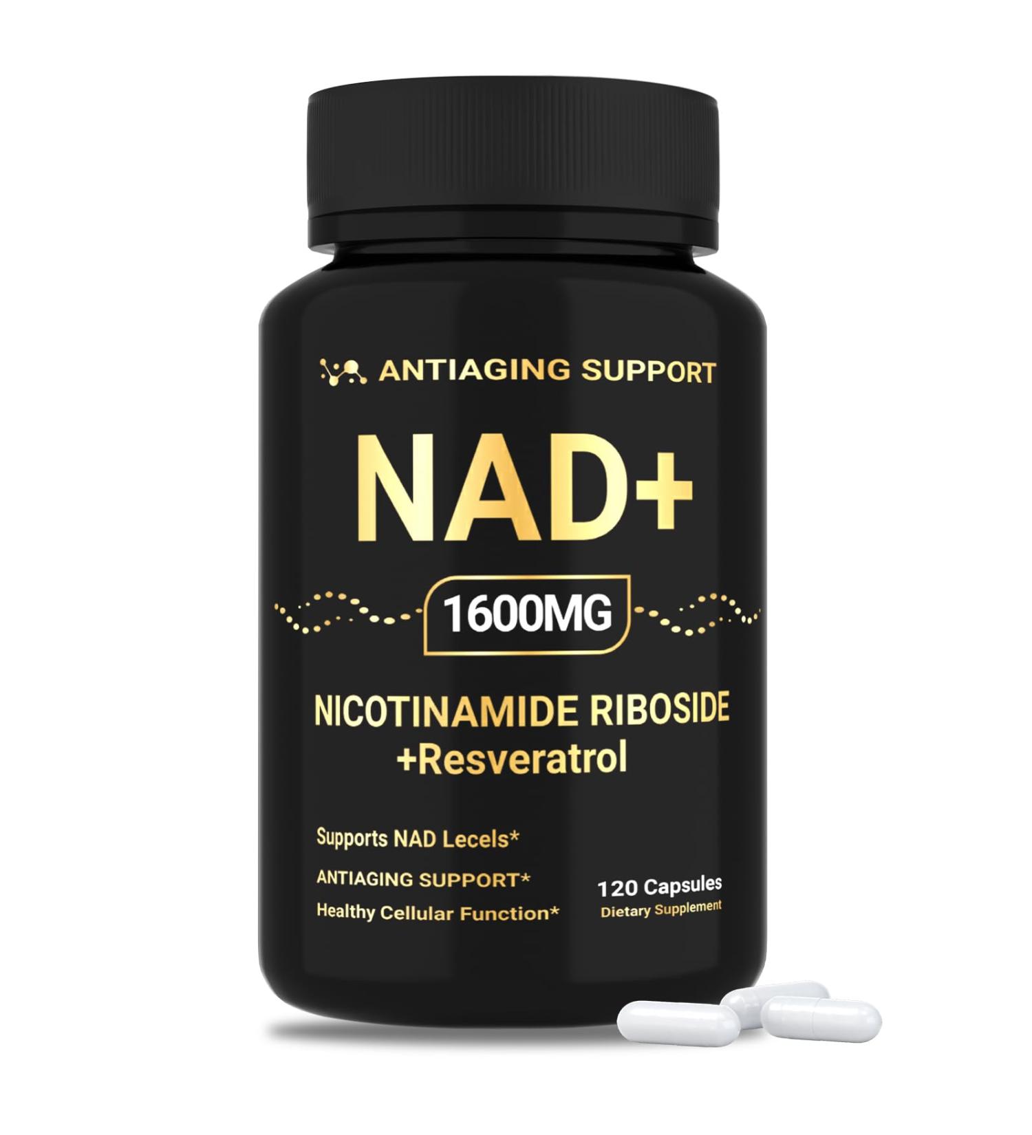 NAD Supplement 1600mg NAD+ with Resveratrol & Nicotinamide Riboside Anti-Aging Support Cellular Energy & Mental Clarity Support Vegan Non-GMO 120 Capsules - Buy Online on GoSupps.com