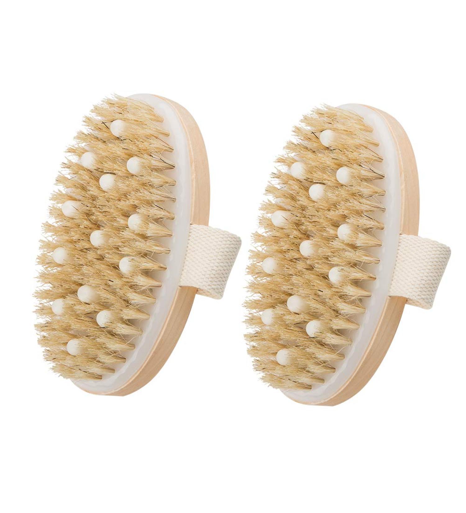 2-Pack Body Brush Set - Sourcetone Natural Wild Boar Bristle Massage Brushes for Soft Glowing Skin - Wet & Dry Use - Buy Online on GoSupps.com