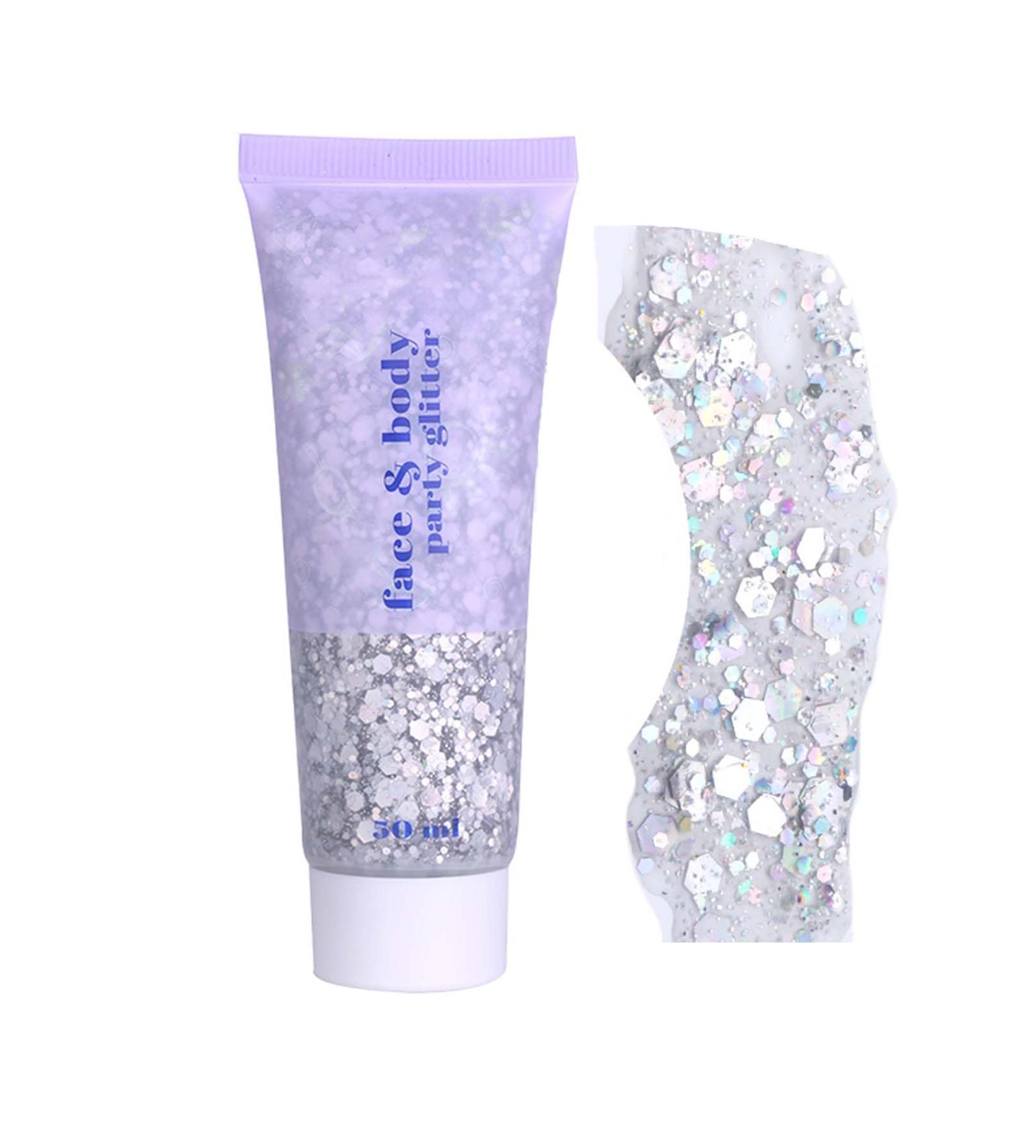  EONFAVE Glitter Face Gel 50ml Silver Big Glitter Body Glitter Waterproof Durable Festival Party Masquerade Makeup Silver Hair Body Nail - Buy Online on GoSupps.com