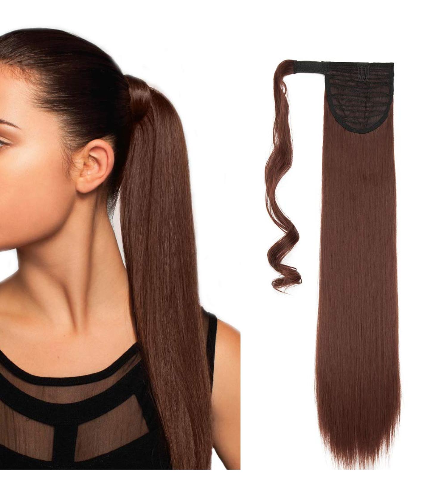 Straight Wrap Around Ponytail Clip In Hair Extensions 23" Inch/58CM Silky One Piece Long Hairpiece For Women Beauty - Dark Auburn 23 Inch Dark Auburn - Buy Online on GoSupps.com