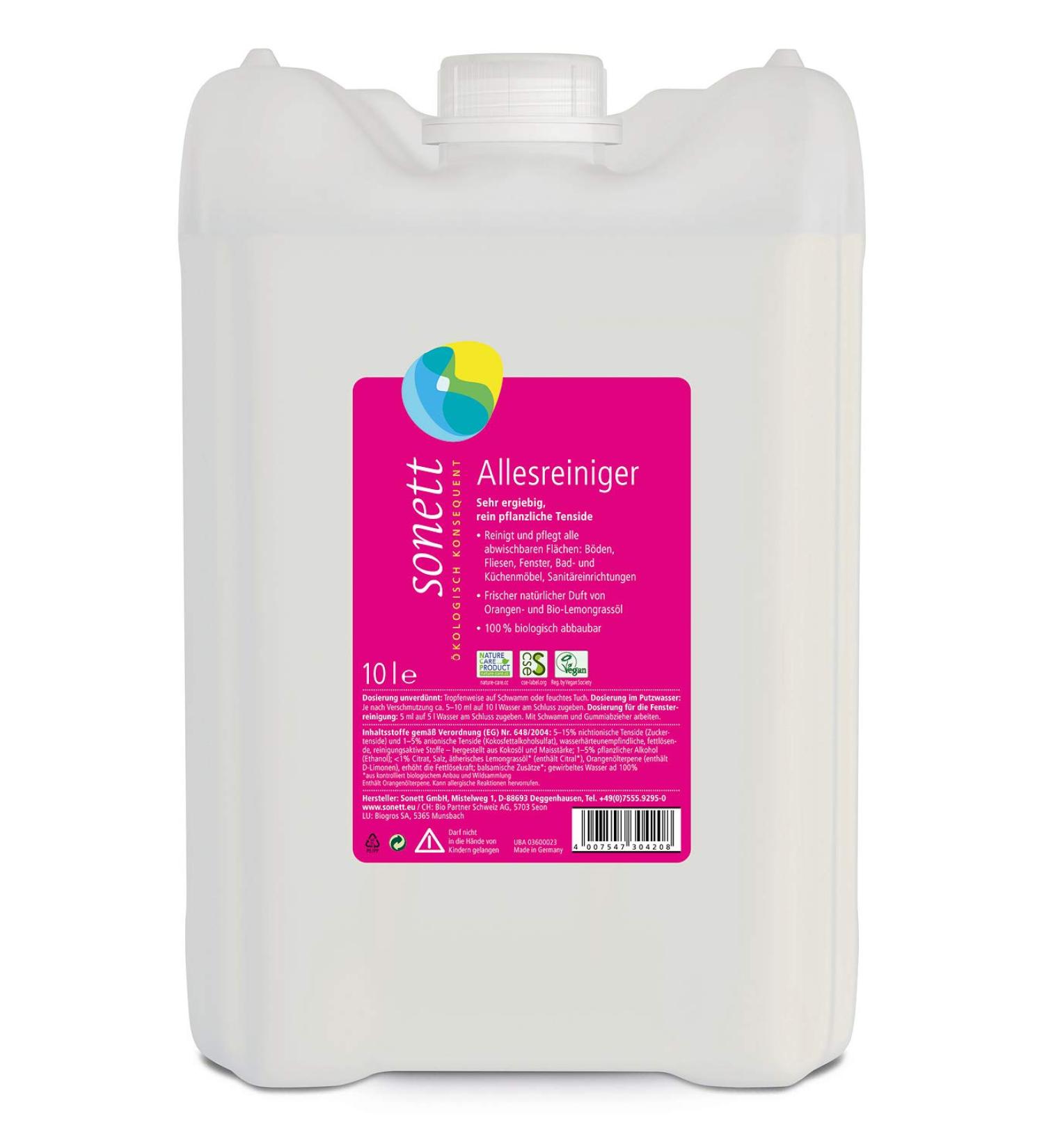 Sonett All Purpose Cleaner with Natural Organic Orange and Lemongrass Oil Scent 10 L Bottle - Buy Online on GoSupps.com