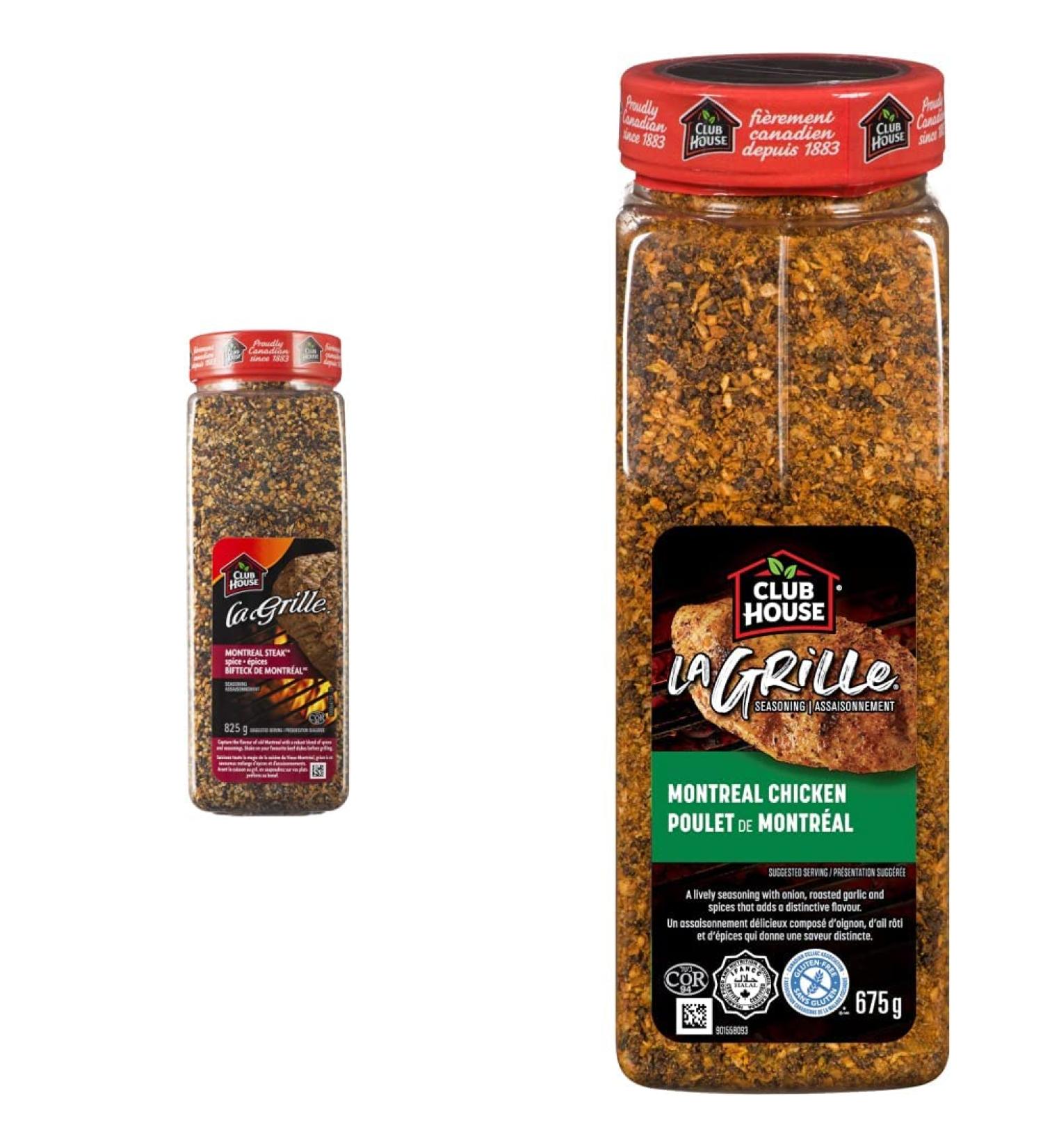 Club House La Grille Grilling Made Easy Montreal Steak Spice Seasoning 825g & La Grille Grilling Made Easy Montreal Chicken Seasoning 675g - Packaging May Vary - Buy Online on GoSupps.com
