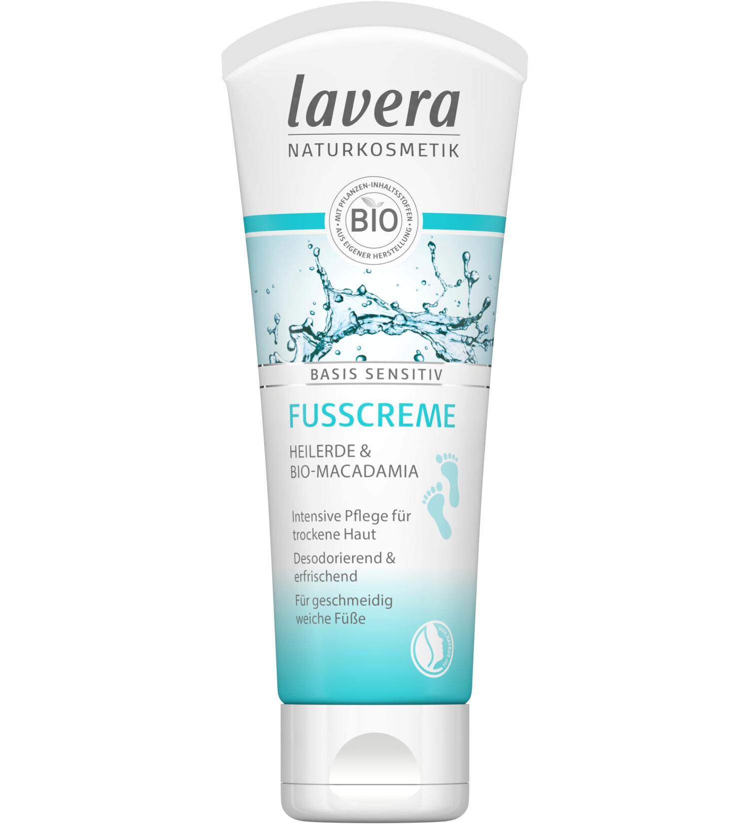 Lavera Foot Cream Base Sensitive - Healing Earth & Bio-Macadamia - Vegan Organic Care for Dry Skin - 4 x 75ml - Soft Supple Feet - Buy Online on GoSupps.com
