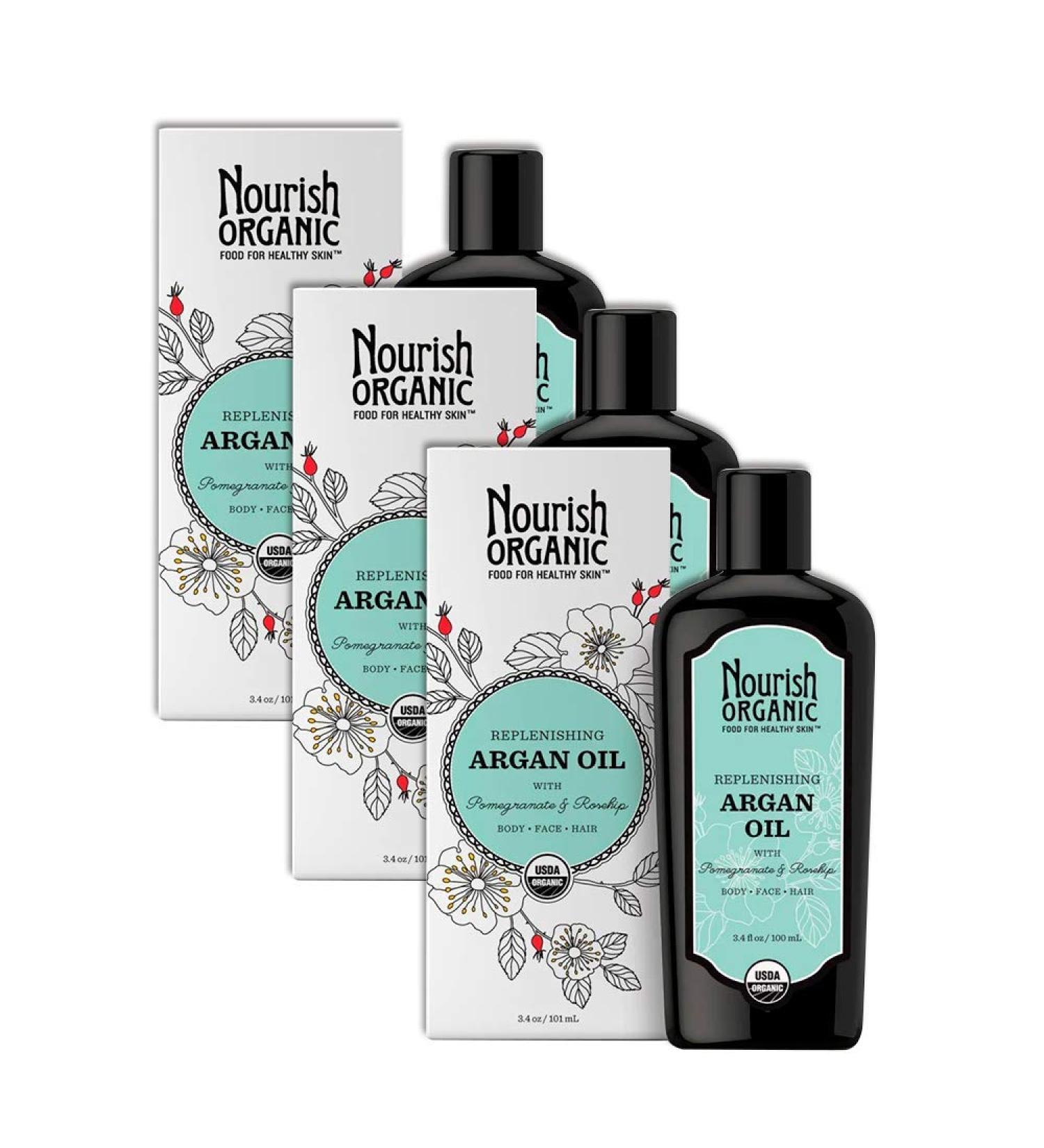 Nourish Organic Replenishing Argan Oil - Body Face & Hair Treatment with Pomegranate & Rosehip | 3.4 oz - Shop Internationally - Buy Online on GoSupps.com