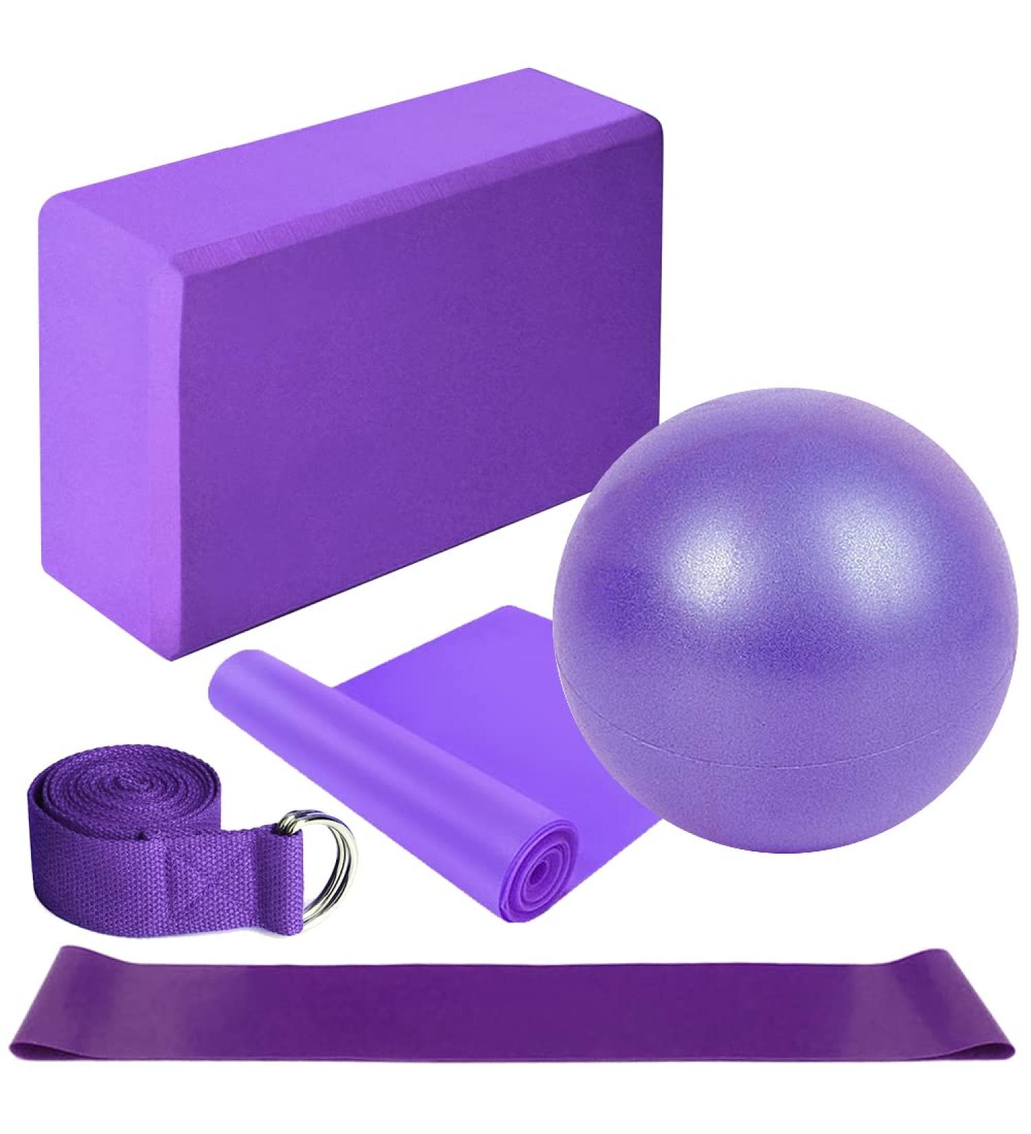 Lixada 5Pcs Yoga Equipment Set with Yoga Ball, Blocks, Stretching Strap for Exercise - Purple - Buy Online on GoSupps.com