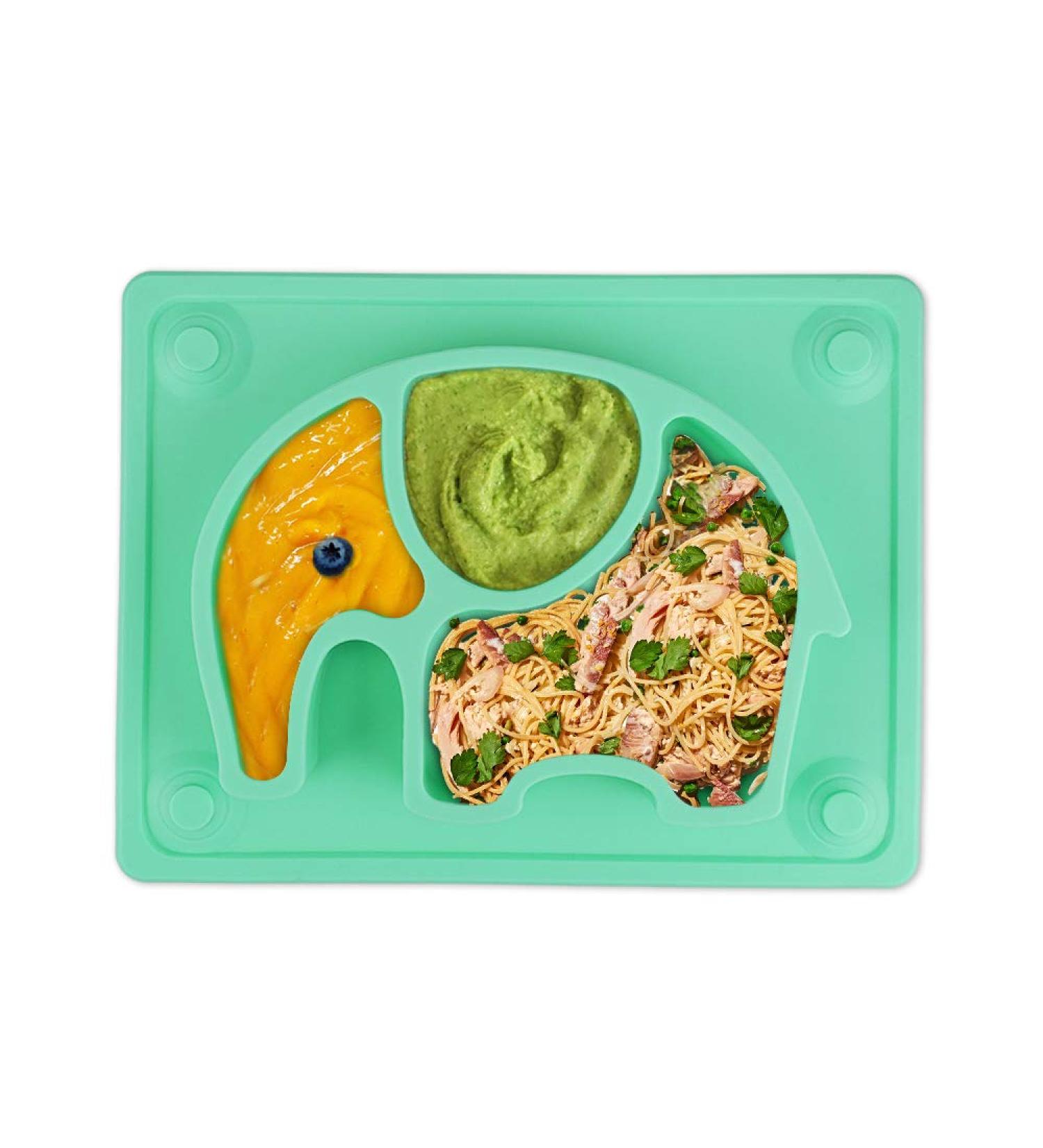 SILIVO Suction Plate - Silicone Baby Plate for Toddlers - Green Elephant Design - 10 x 7.8 x 1.1 inches - Buy Online on GoSupps.com