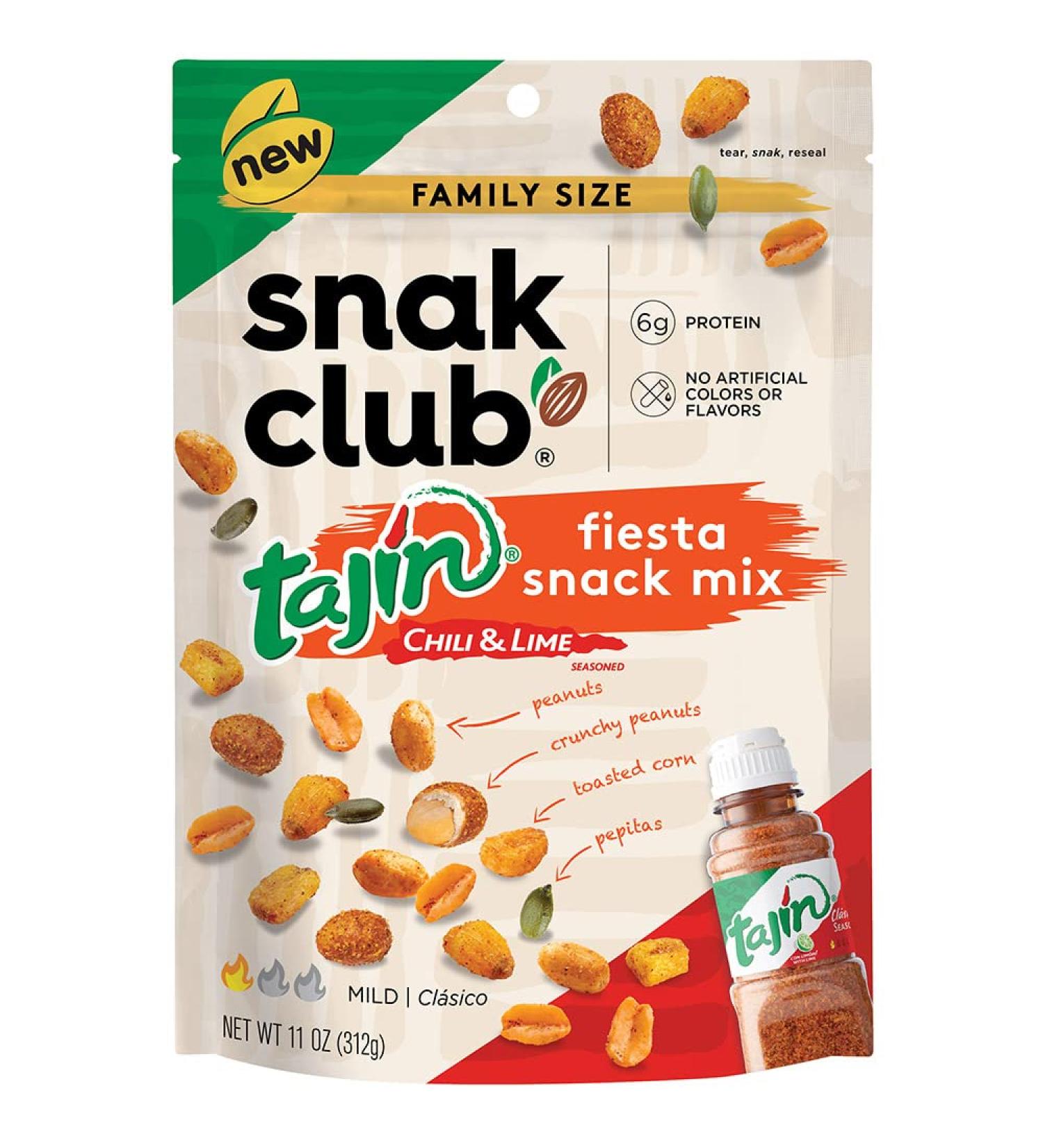 Snak Club Tajin Fiesta Snack Mix 11oz - Chili & Lime Flavored Peanuts, Pepitas & Corn Crunchy Snacks Mild in Heat - Bold Flavor - Resealable Bag - Buy Online on GoSupps.com