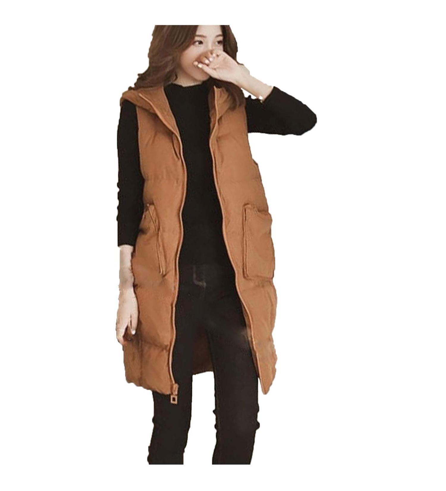 Buy Haiorziyou Women s Warm Hooded Zipper Stepp Jacket - Sleeveless Winter Coat XXL Khaki | Outdoor Long Parka - Buy Online on GoSupps.com