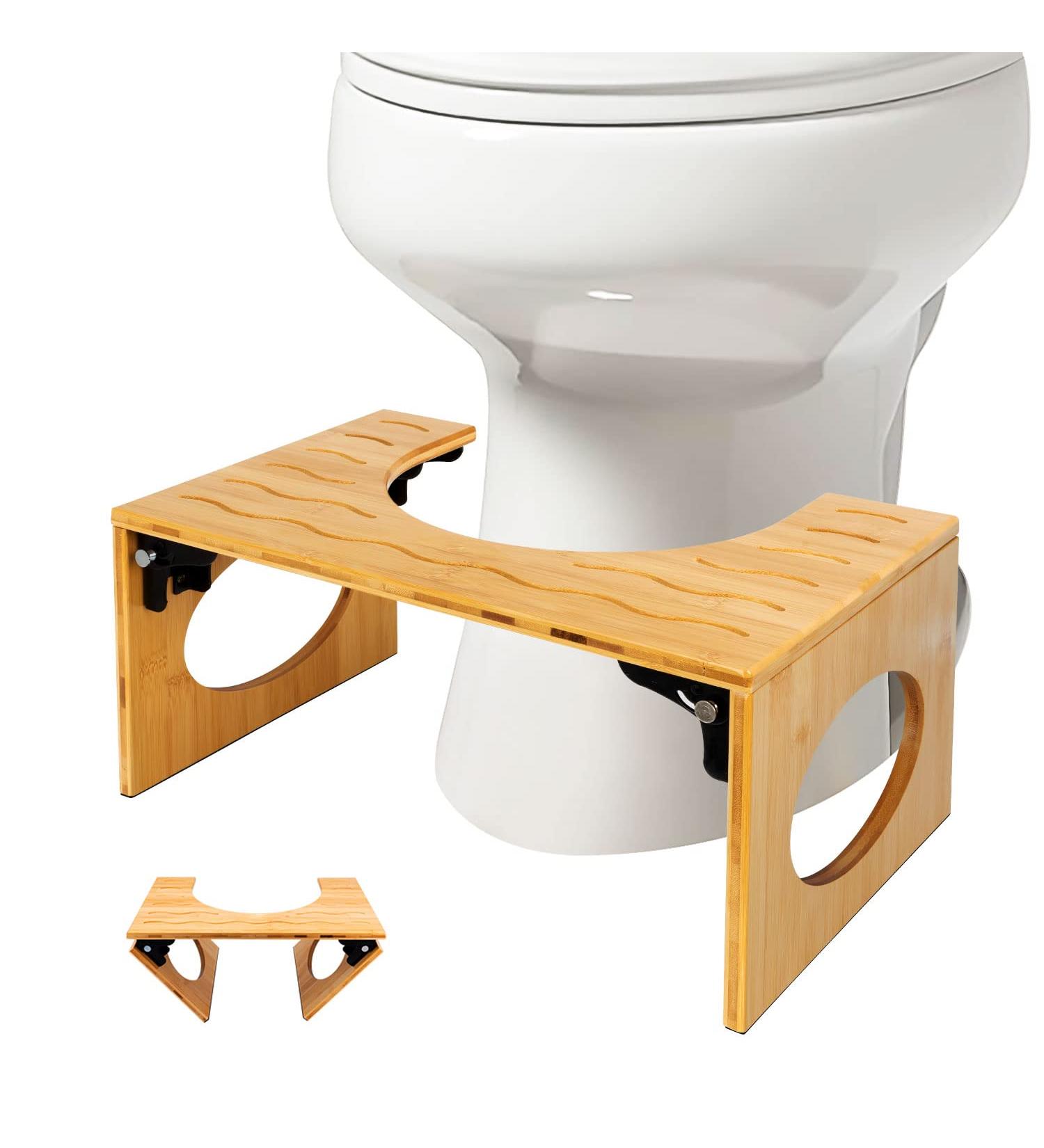 BQYPOWER Bamboo 8 Inch Foldable Toilet Stool - Non-Slip Potty Stool for Adults & Children in Yellow - Buy Online on GoSupps.com