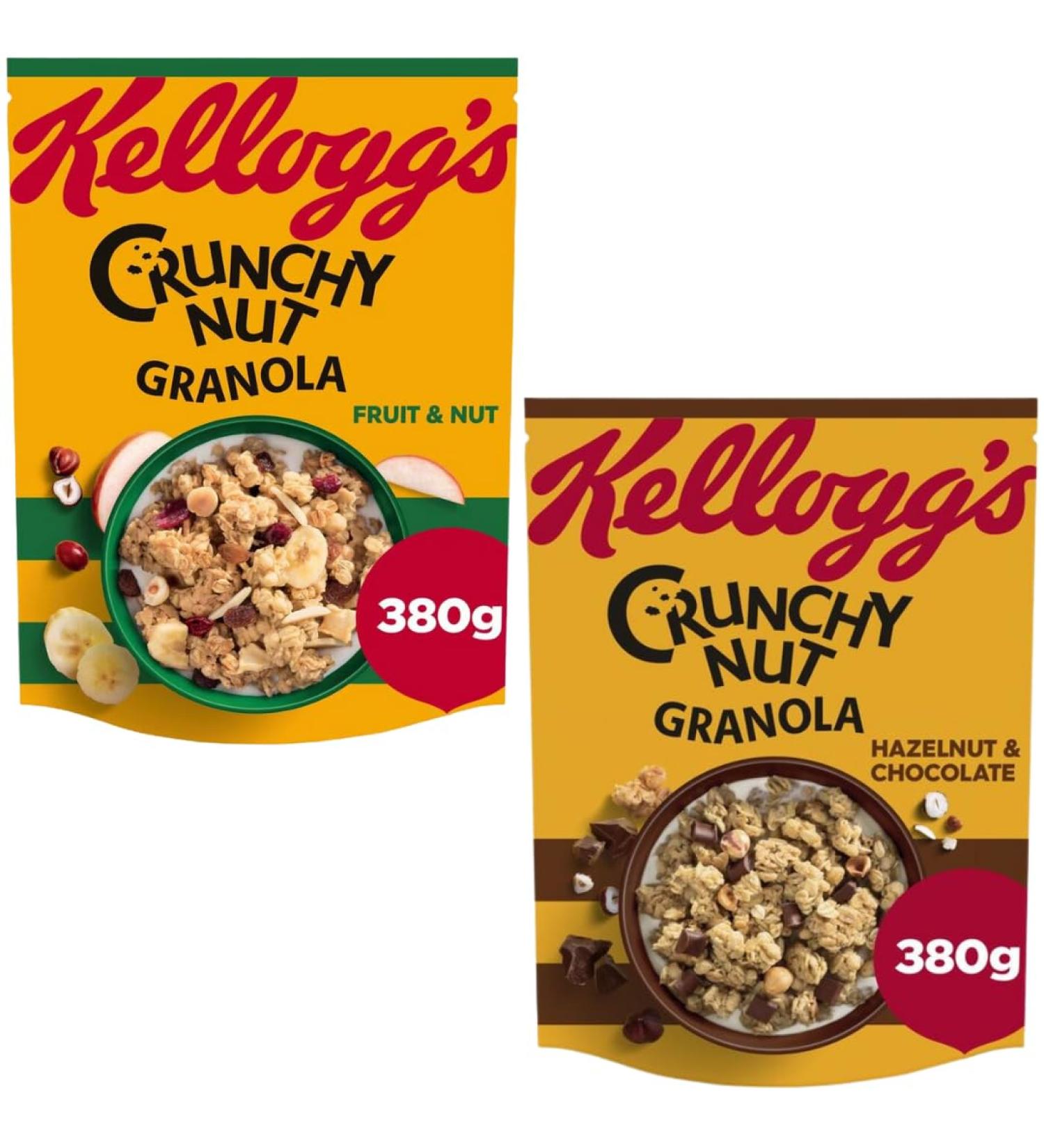Breakfast Granola Bundle with Kellogg's Crunchy Nut Fruit & Nut Breakfast Granola 380g and Hazelnut & Chocolate Breakfast Granola 380g (2 Pack)