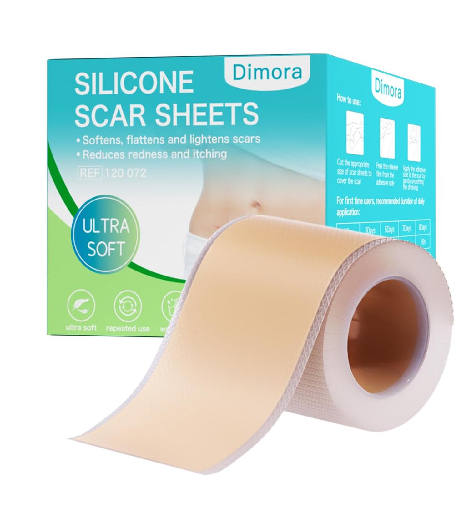 Dimora Waterproof Silicone Scar Sheets - Medical Grade Scar Tape for Surgical Scars C-Section & Keloids | Ultra-Thin Scar Removal Treatment (1.6 x120 Roll - Buy Online on GoSupps.com
