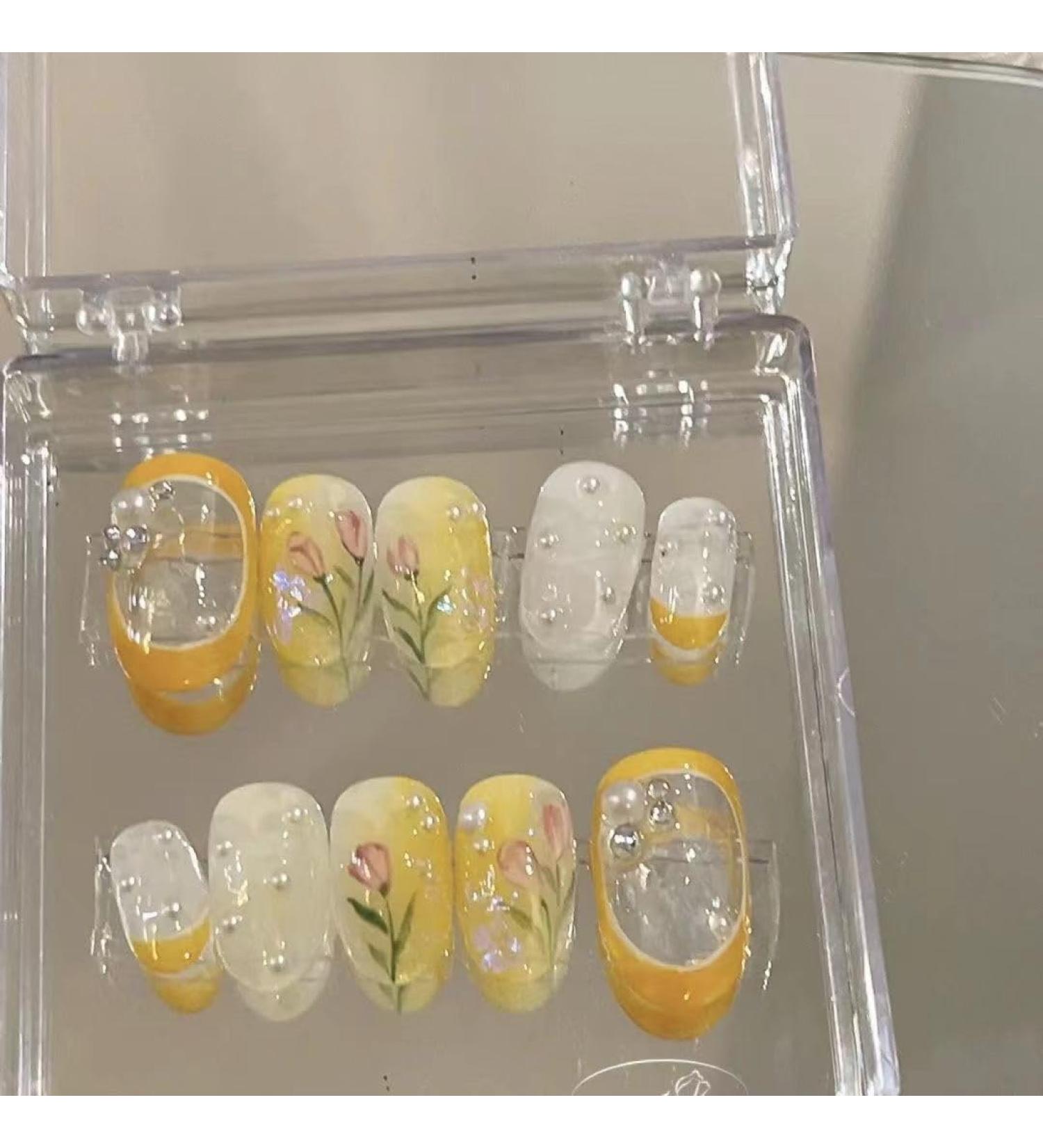 Temperament Enhancement Nail Patch Wearing a high-end Handmade Watercolor Rose Nail Products Customized Fake Nails Patch (10 Pieces) (Size : S) 1 count (Pack of 1)