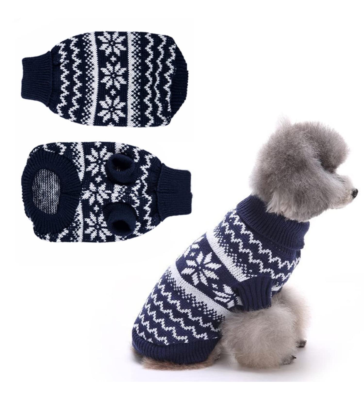 Shop Festive Dog Christmas Sweaters | Small Dog Knitting Sweater (M-Blue) for Holiday Cheer - Buy Online on GoSupps.com
