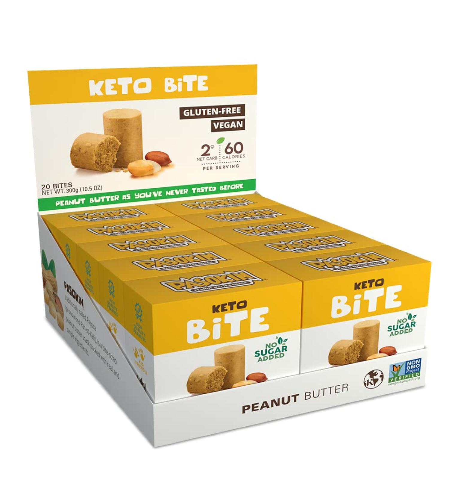Pasokin Keto Bite Peanut Butter | Zero Sugar Low Carb Gluten-Free Vegan Snacks | Plant-Based Protein Energy Bites | Dairy-Free Keto Snacks - Buy Online on GoSupps.com