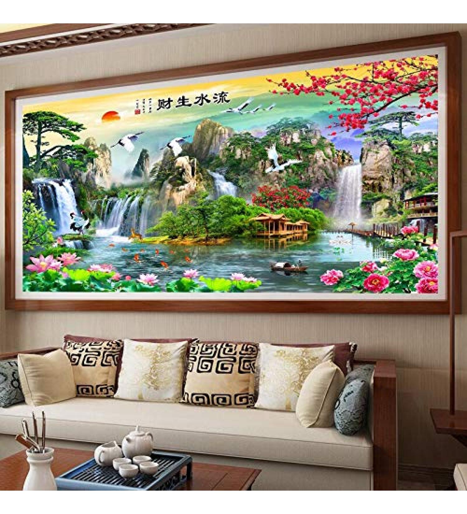Joyautum DIY Chinese Cross Stitch Embroidery Kit - Landscape Painting Design, Silk Threads 50x50cm - Needlework Home Decoration - Buy Online on GoSupps.com