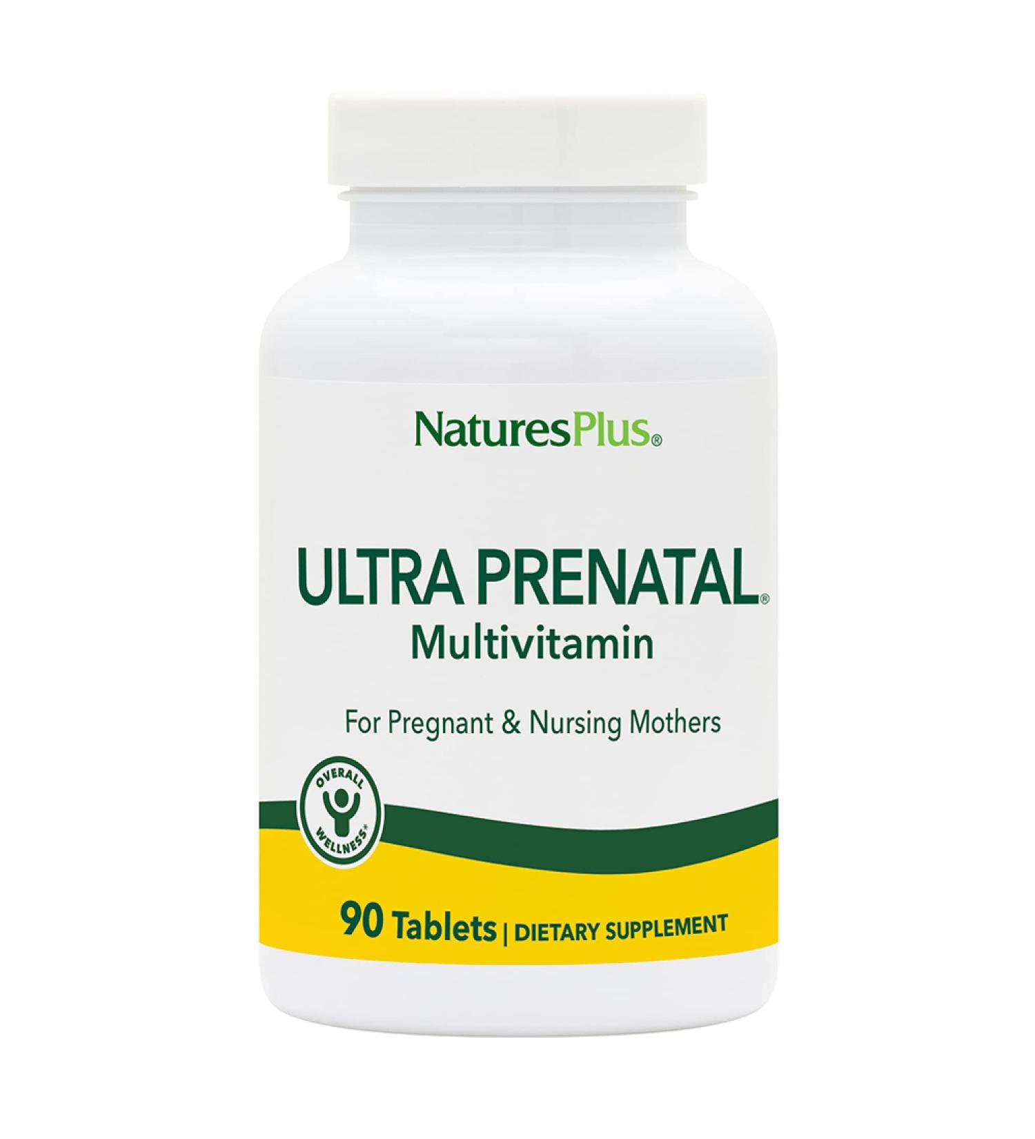 NaturesPlus Ultra Prenatal Multivitamin - 800mcg Folate - 90 Vegetarian Tablets - Prenatal Supplement with Iron, Iodine, Calcium & B-Complex Vitamins - Gluten-Free | 45 Servings - Buy Online on GoSupps.com