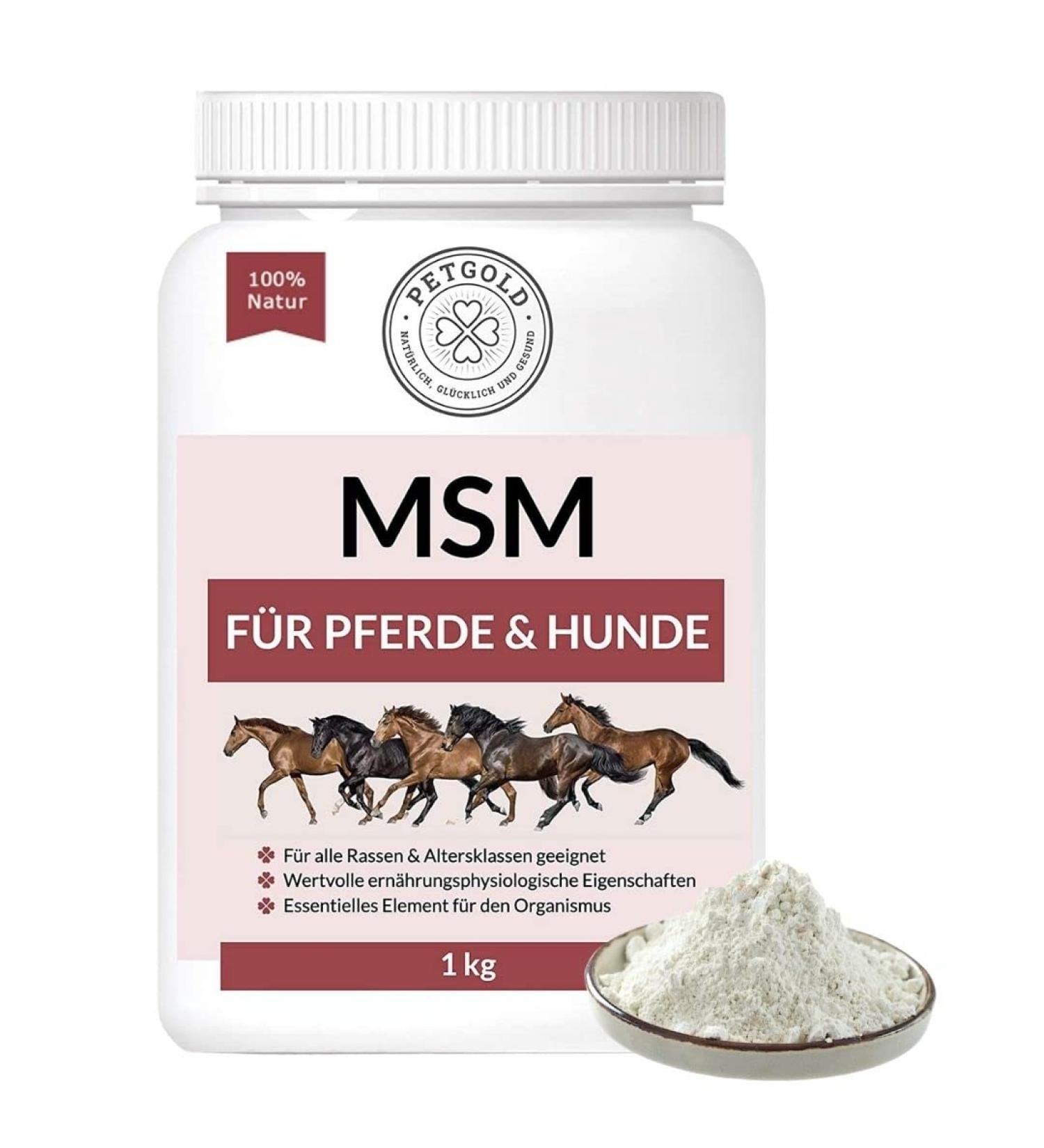 Petgold MSM Horse Powder 1000g | High Dose Sulfur Methylsulfonylmethane for Dogs & Horses - Buy Online on GoSupps.com