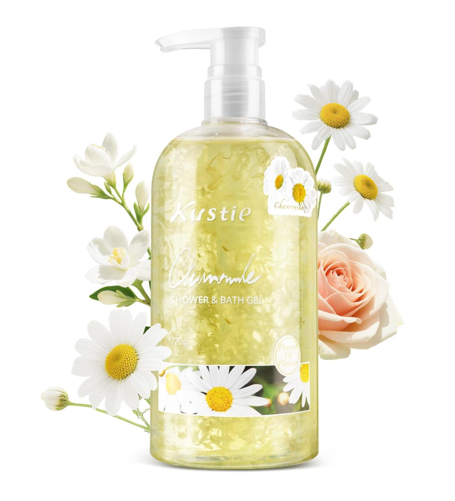 Kustie Chamomile Petal Body Wash with 972 Real Petals Floating in Clear Gel Calendula & Amino Acids Vegan Sulfate-Free Soothes & Moisturizes Sensitive Skin 24H Floral Scent 24.3 fl oz - Buy Online on GoSupps.com