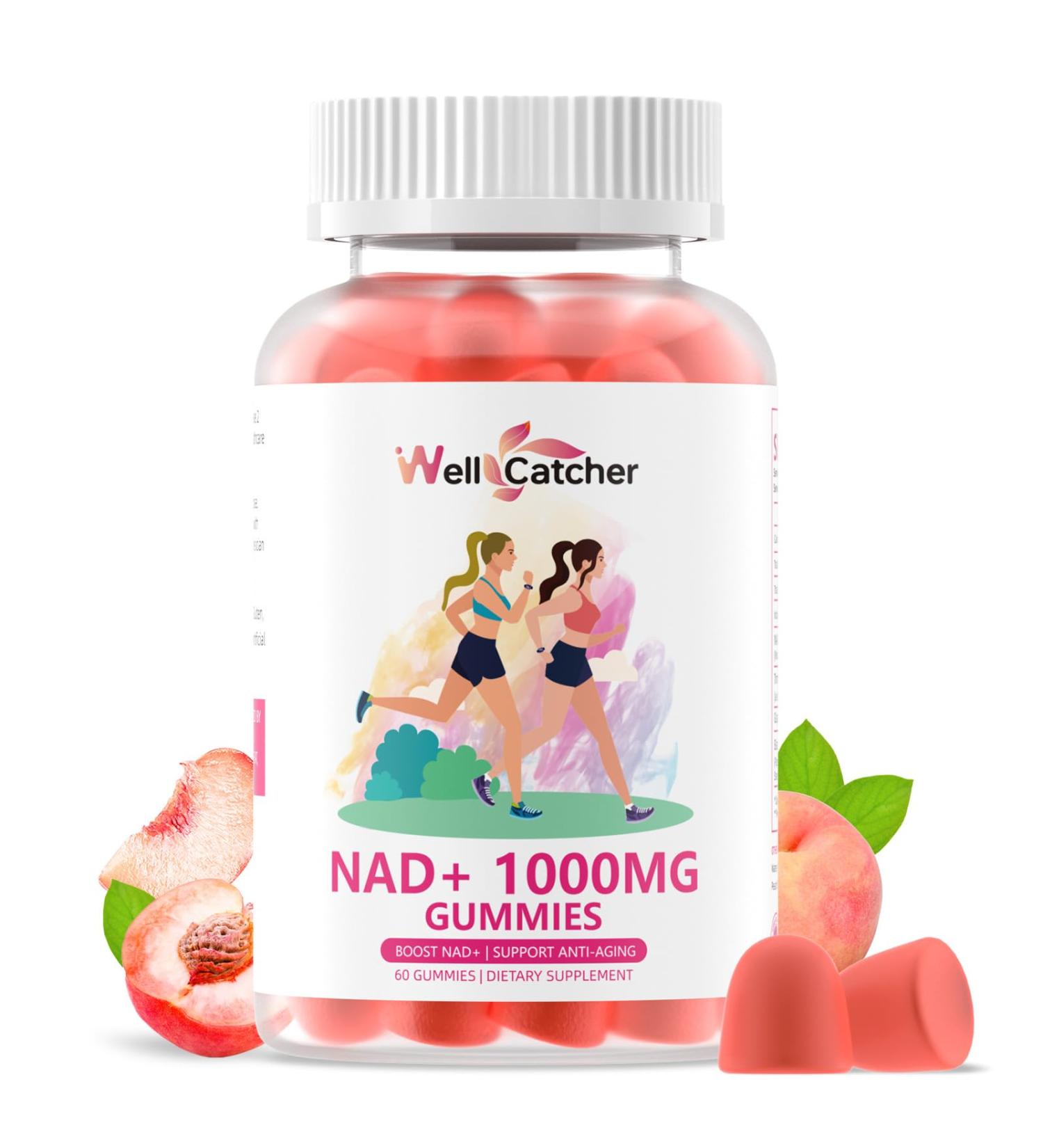 NAD+ Gummies Supplement for Women 1000MG - NAD Plus Gummies for Men Sugar Free Vitamin B3 Niacinamide Pure Organic Boosts NAD Level Anti-Aging Cell Regeneration Energy Brain Peach Flavor 60C - Buy Online on GoSupps.com