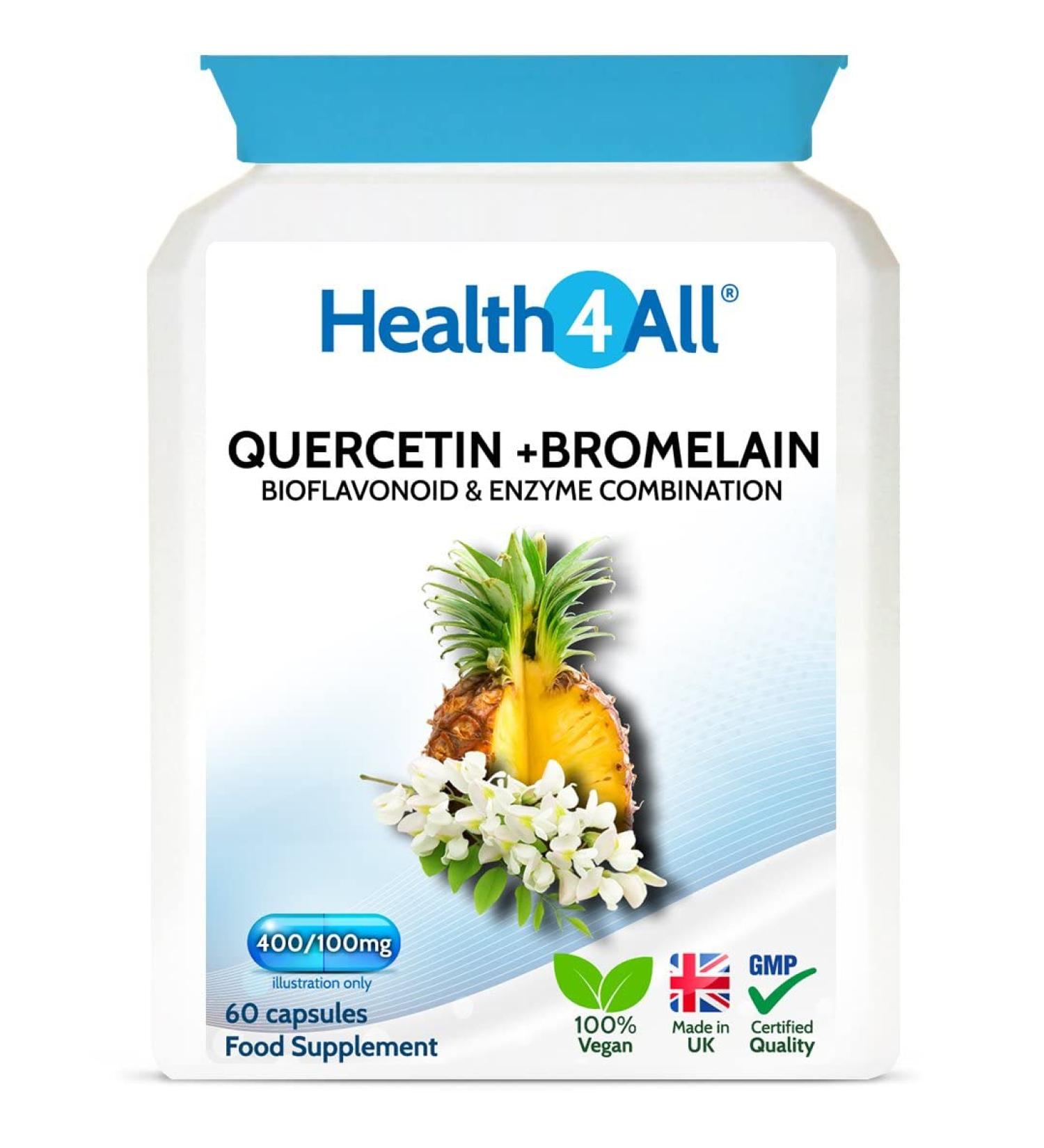 Health4All Quercetin 400mg + Bromelain 100mg Capsules - Natural Antihistamine & Vegan Immune Support (60 Count) - Buy Online on GoSupps.com