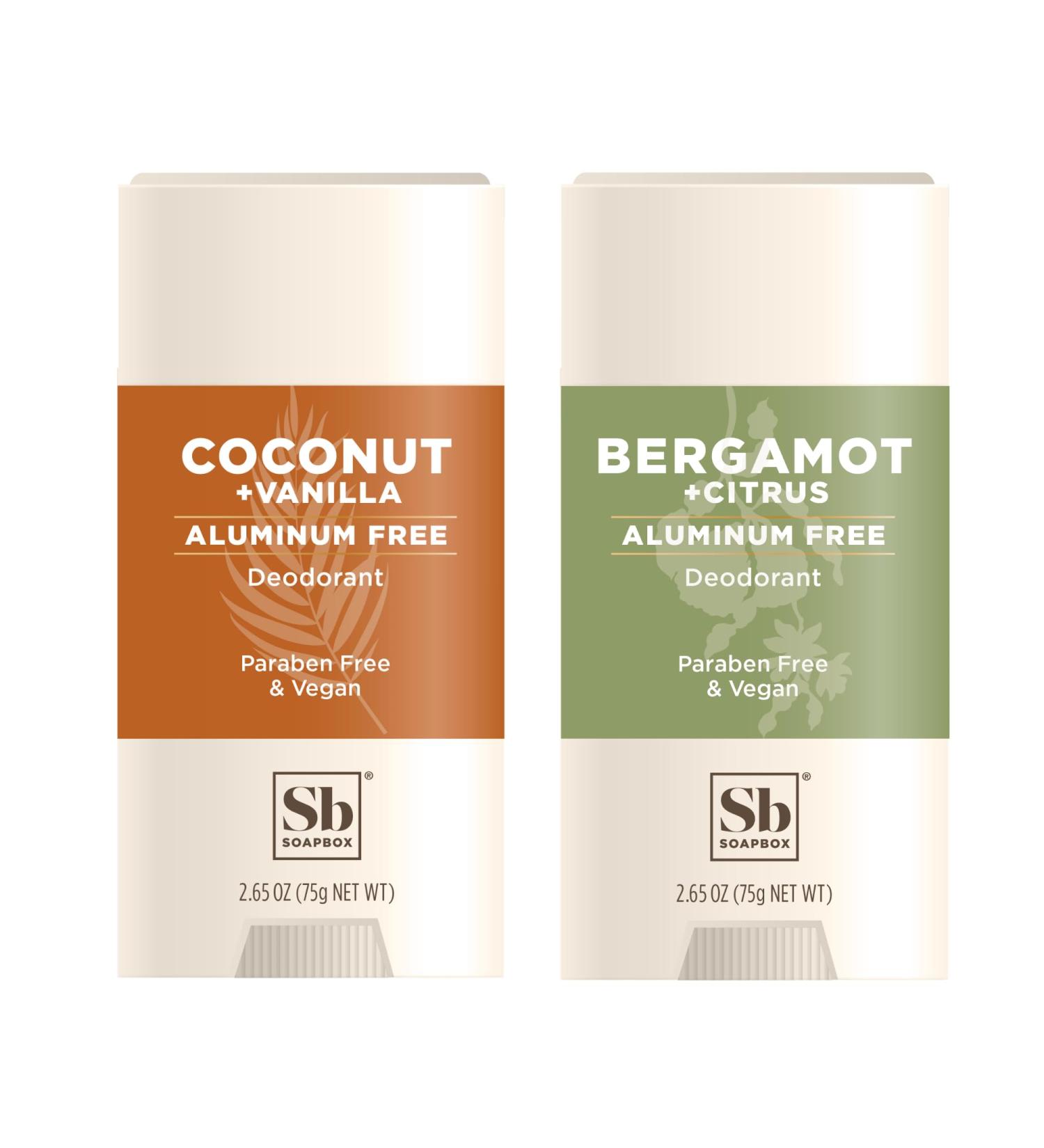 Shop Soapbox Aluminum Free Deodorant 2 Pack - Bergamot & Citrus & Coconut & Vanilla - Vegan Natural Deodorant 2.65oz | International Shipping Available - Buy Online on GoSupps.com