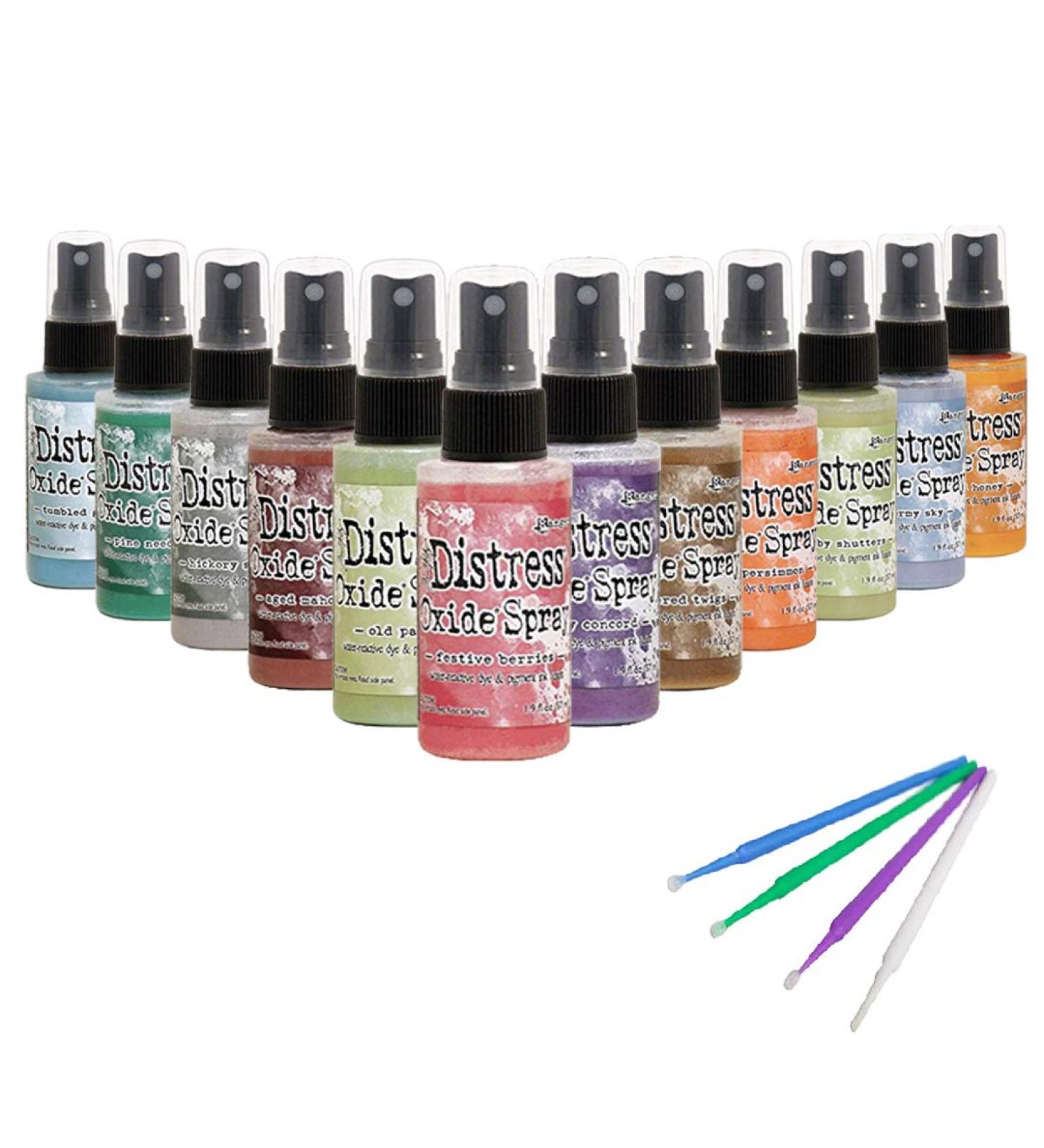 Tim Holtz Distress Oxide Ink Spray Bundle - Winter Release 5 (12 Bottles) with Project Detail Sticks - Buy Online on GoSupps.com