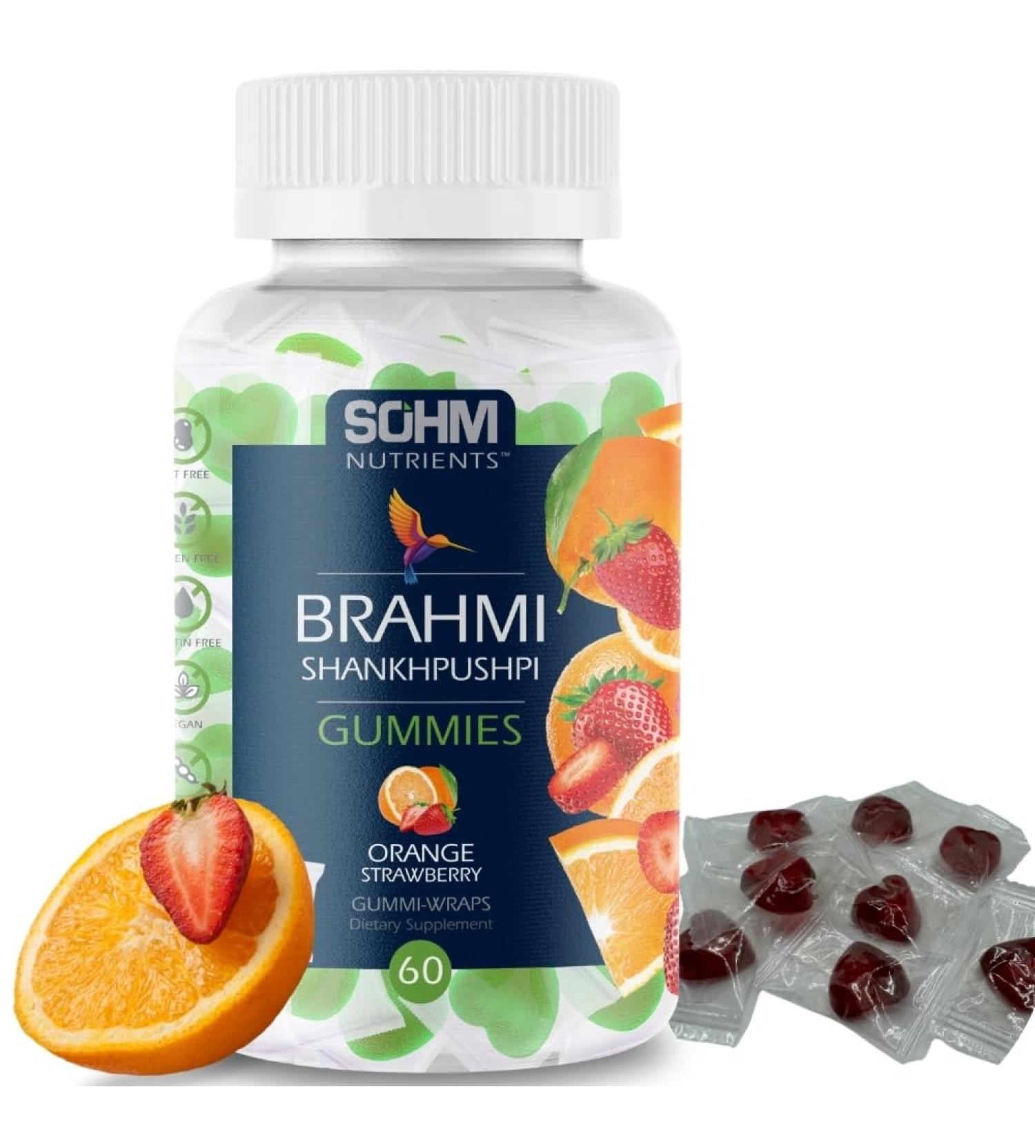 Brahmi and Shankhpushpi Gummies 60 Count Individually Wrapped Supports Immune System Vegetarian Without Gluten Orange Strawberry 60 Count - Buy Online on GoSupps.com