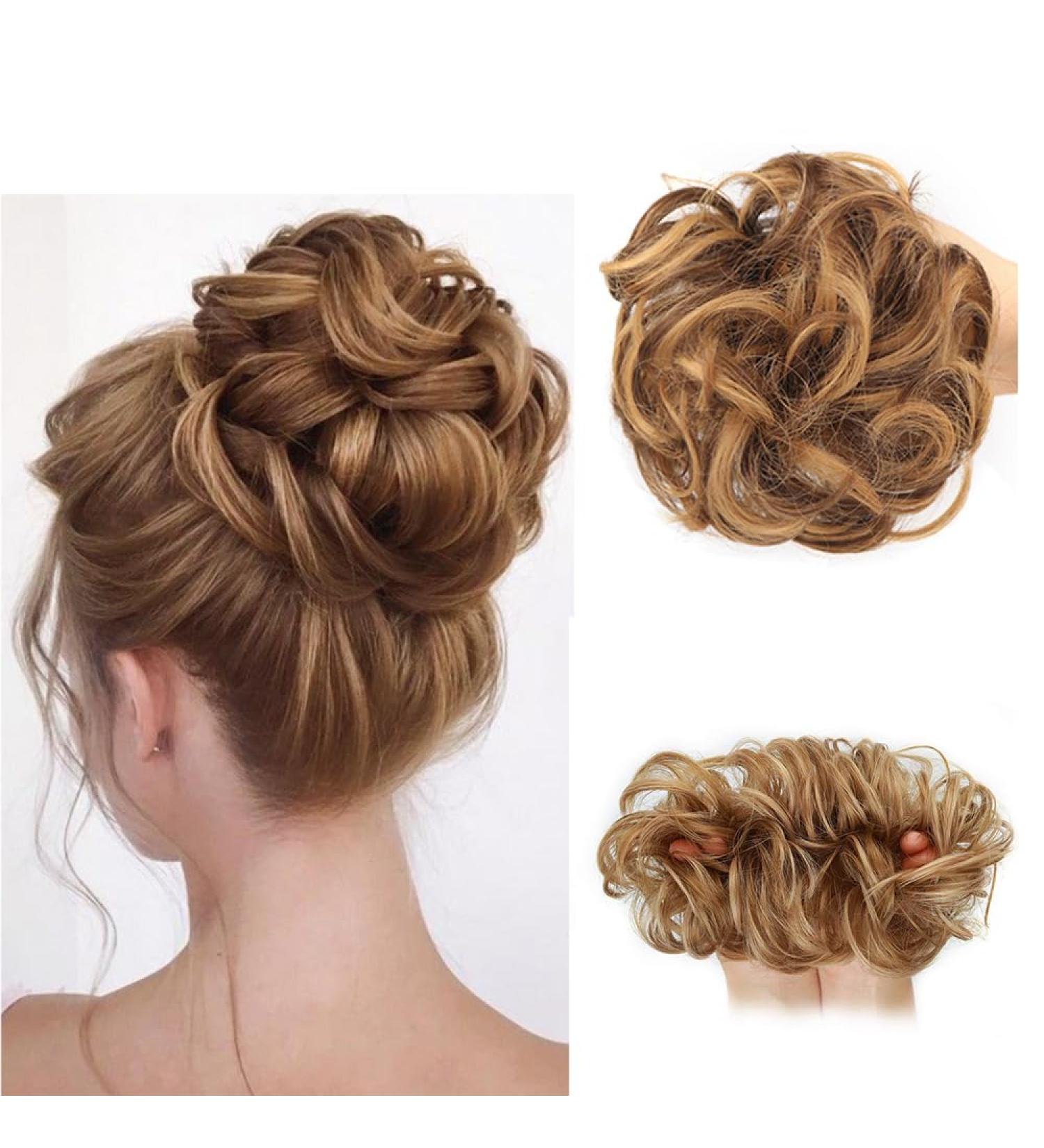 Premium Synthetic Hair Extensions - Messy Bun Hair Parts & Dutt Ties | 27h22# Strawberry Blonde & Pale Gold Blonde - Buy Online on GoSupps.com