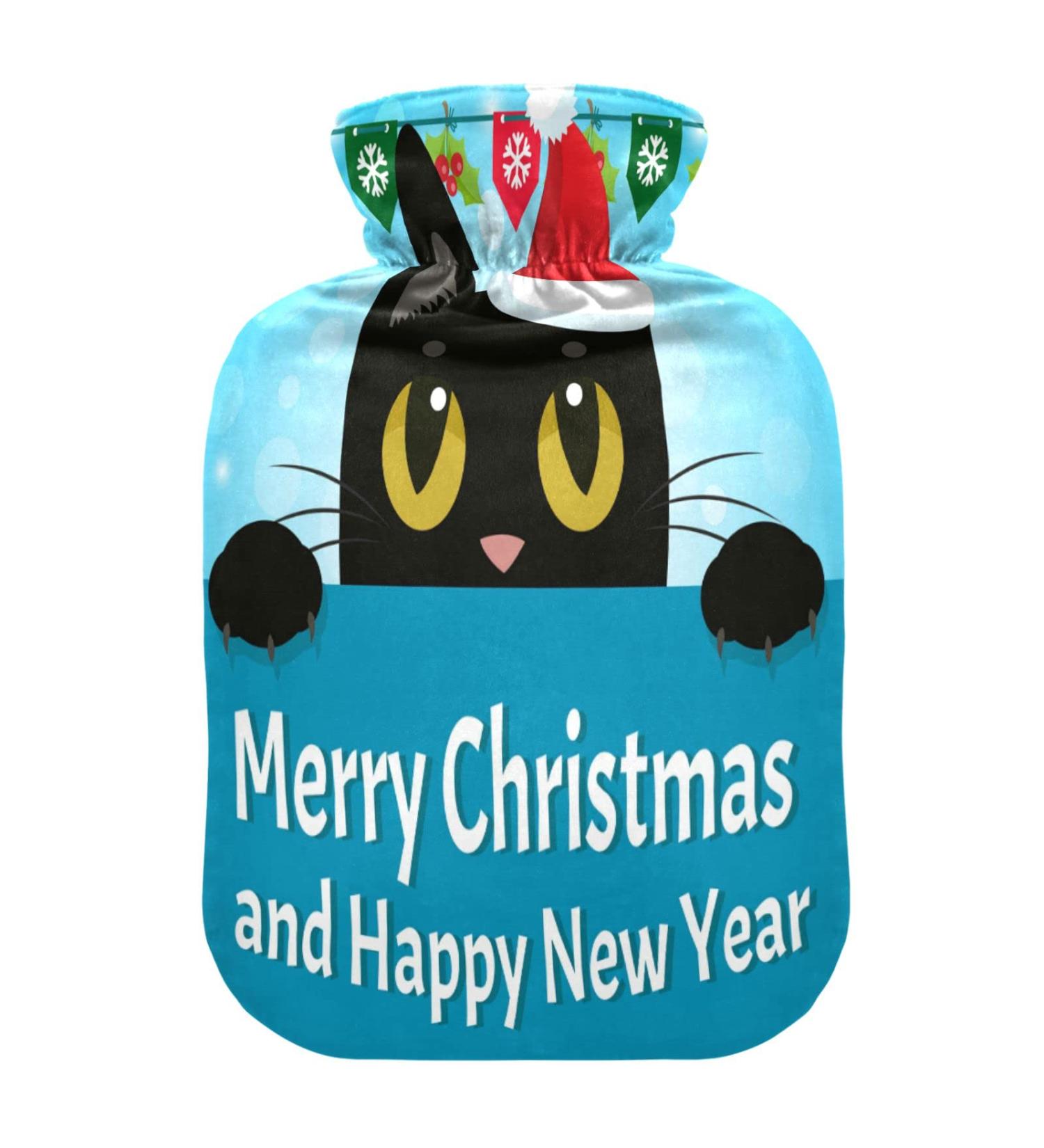 Timid Cat Christmas Kitty Hot Water Bottle | Soft Fleece Cover | 2L Hot Water Bag for Hot & Cold Compresses - International Shipping - Buy Online on GoSupps.com