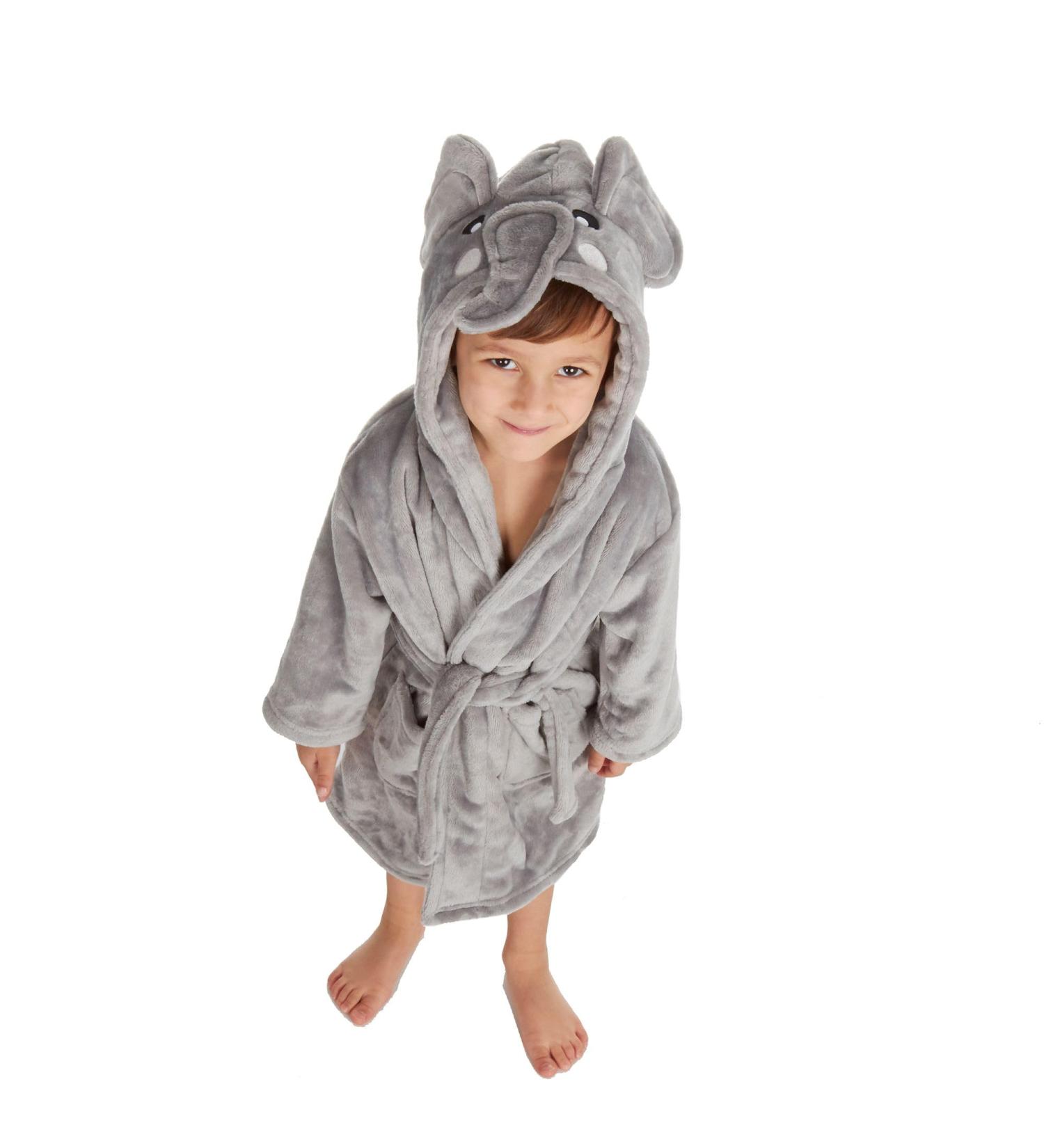 Bamu Baby Town Unisex Bathrobe for Boys & Girls - Soft Plush Fleece with Hood | Sizes 6-24 Months & 2-6 Years | Elephant Gray - Buy Online on GoSupps.com