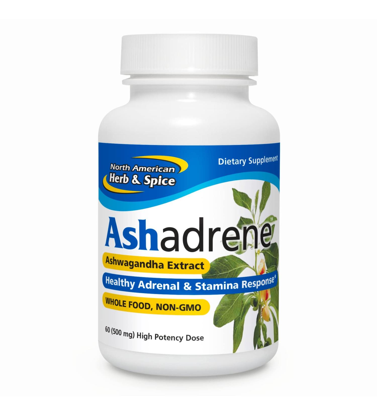 NORTH AMERICAN HERB & SPICE Ashadrene - 60 Capsules - Ashwagandha Extract Fortified with Royal Jelly - Non-GMO - 30 Servings - Buy Online on GoSupps.com
