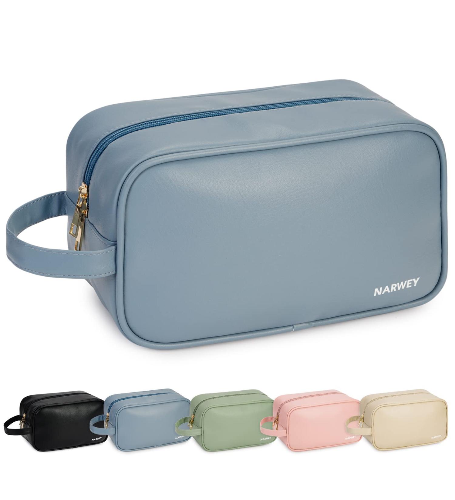 Vegan Leather Travel Toiletry Bag for Women - Greyish Blue Dopp Kit Organizer for Toiletries, Makeup & Cosmetics - Buy Online on GoSupps.com
