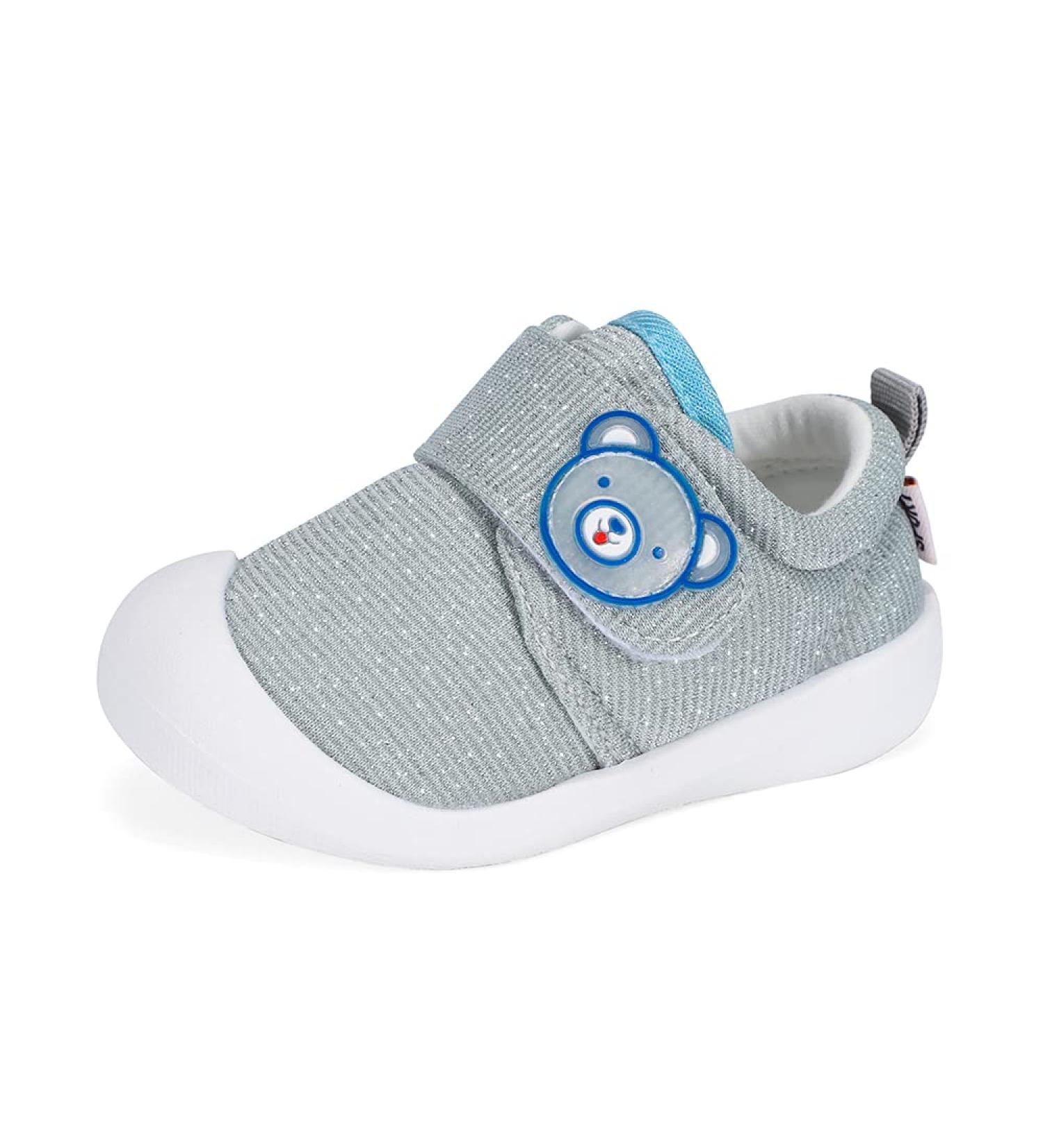 MASOCIO Glittery Baby First Walking Shoes | Anti-Slip Toddler Trainers | 5.5 UK Child Gray - Buy Online on GoSupps.com
