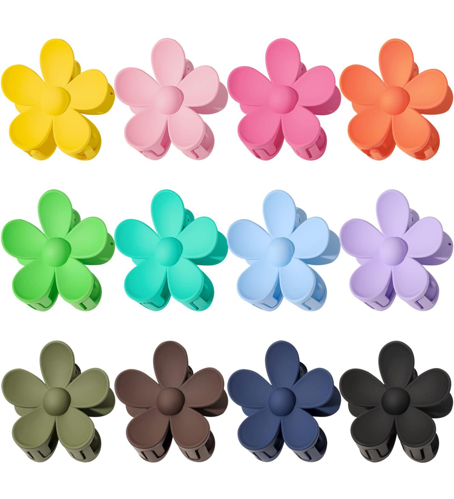 12 Pack Large Flower Hair Claw Clips - Anti-Slip Matte Finish - Hair Accessories for Thick and Thin Hair - 12 Colors - Buy Online on GoSupps.com