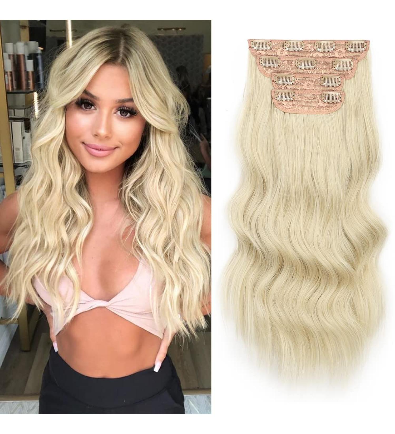 Clip in extensions blond hair extension braid like real hair cheap hair part extensions synthetic art hair for women long double weft hair part full head 4-pcs platinum blond wig 50cm 200g 077j whiteblond