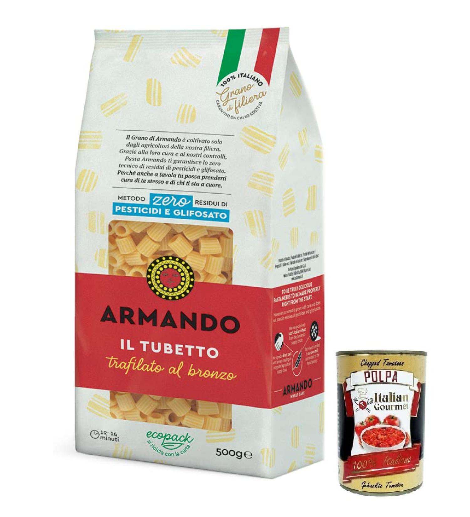  Italian Gourmet E.R. Armando Il Tubetto Pasta 100% Italian 500 g + Tomato Pulp Italian Gourmet Tomato Pulp 400 g Box - Buy Online on GoSupps.com