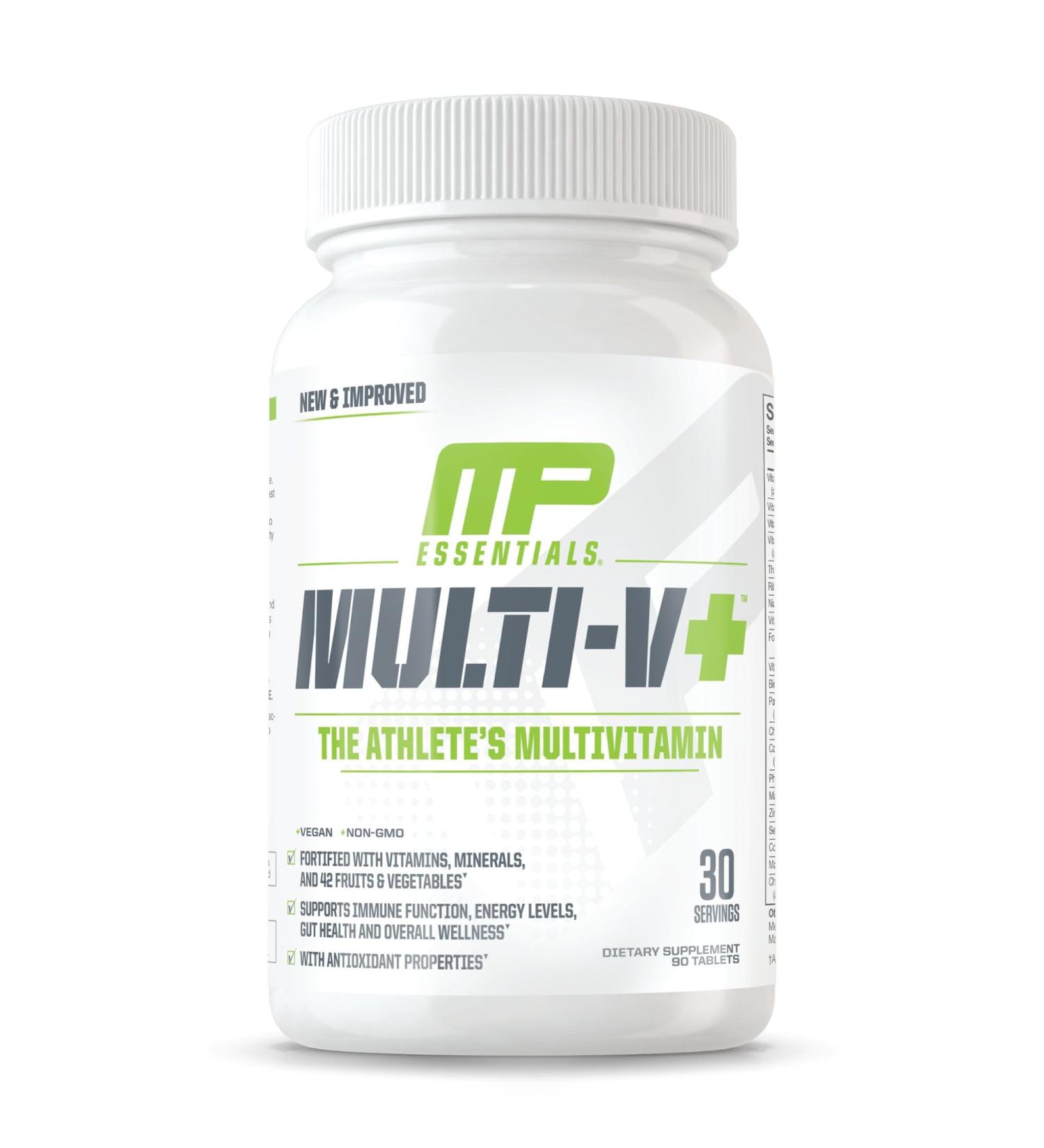 Muscle Pharm Essentials Multi-V+ The Athlete's Multi-Vitamin Enhanced Energy Performance & Immune Health Daily Multivitamin for Men & Women with Minerals Plus Probiotics 90 Tablets 30 Servings Unflavored - Buy Online on GoSupps.com