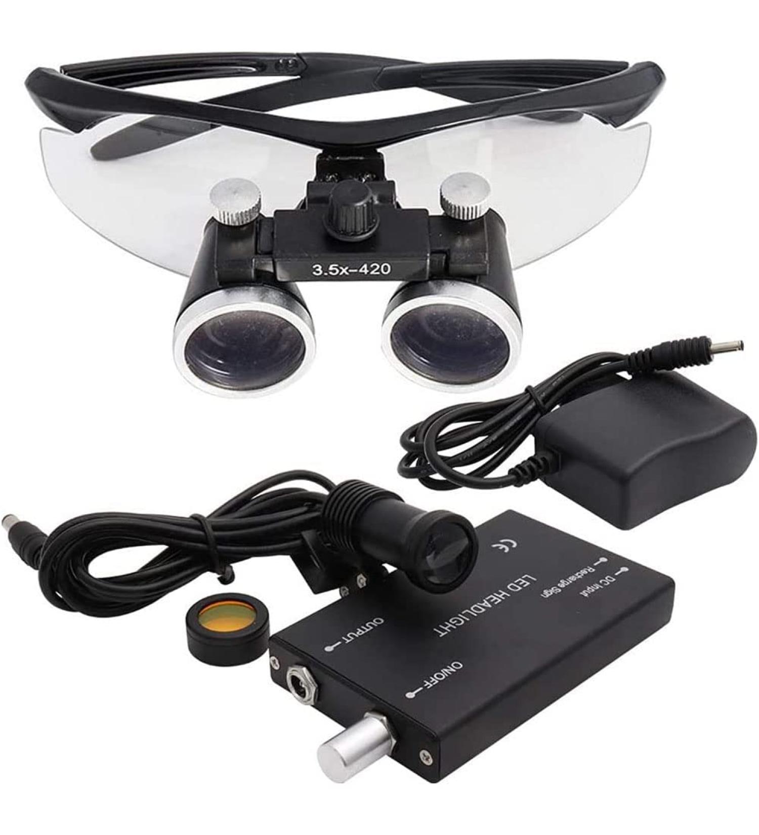 3.5X Magnifying Glass Medical Magnifier Dental Surgical Binocular Headband Loupes Optical Glass Rechargeable Head Mount Magnifier with LED Headlight Hobbies Jewelry Loup Reading(Color:Black) - Buy Online on GoSupps.com