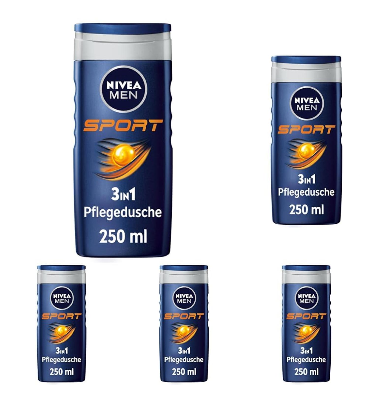 Nivea Men Sport Shower Gel (250ml) - pH Skin-Friendly Vitalizing Fragrance 5-Pack for Body Face & Hair - New Version - Buy Online on GoSupps.com