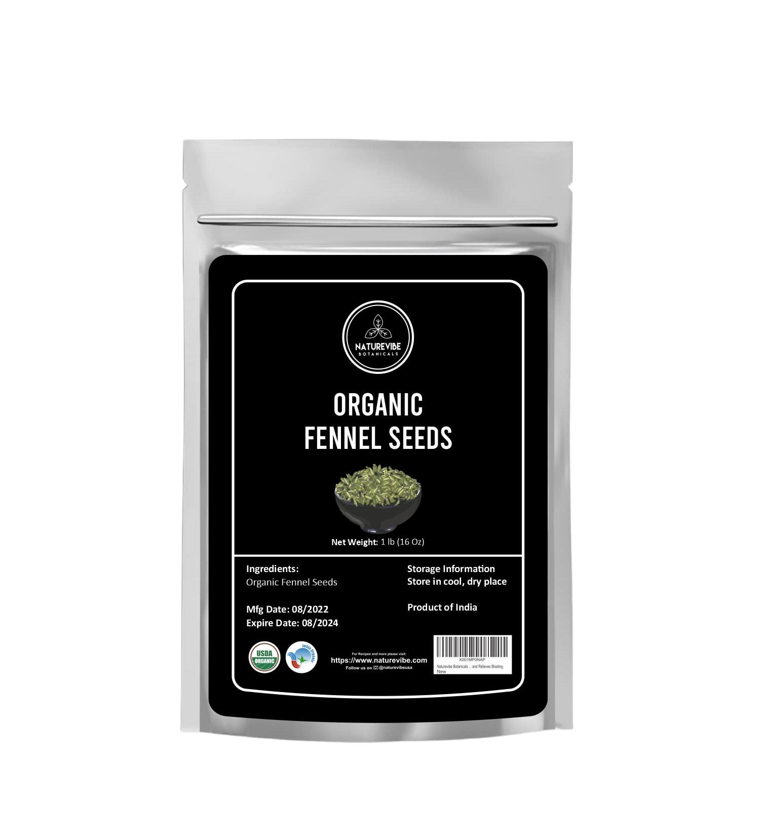 Naturevibe Botanicals Organic Fennel Seeds 1lb - Gluten Free, Non-GMO, Adds Flavor | For Healthy Snacks - Buy Online on GoSupps.com