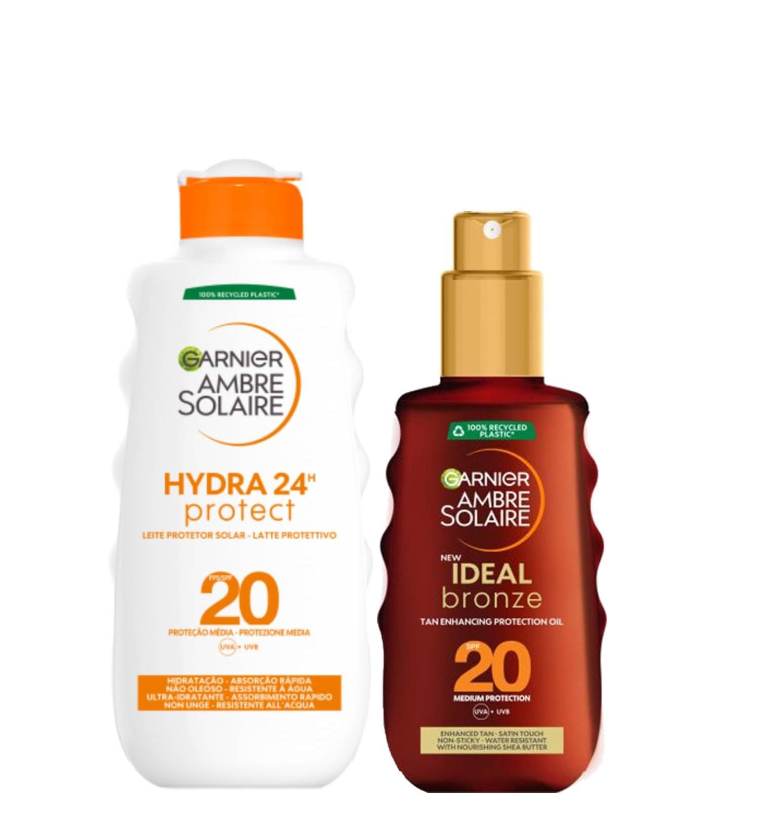  Garnier Garnier Ambre Solaire Protective Body Lotion SPF 20 200ml and Ideal Bronze Tanning Body Oil SPF 20 150ml - Buy Online on GoSupps.com