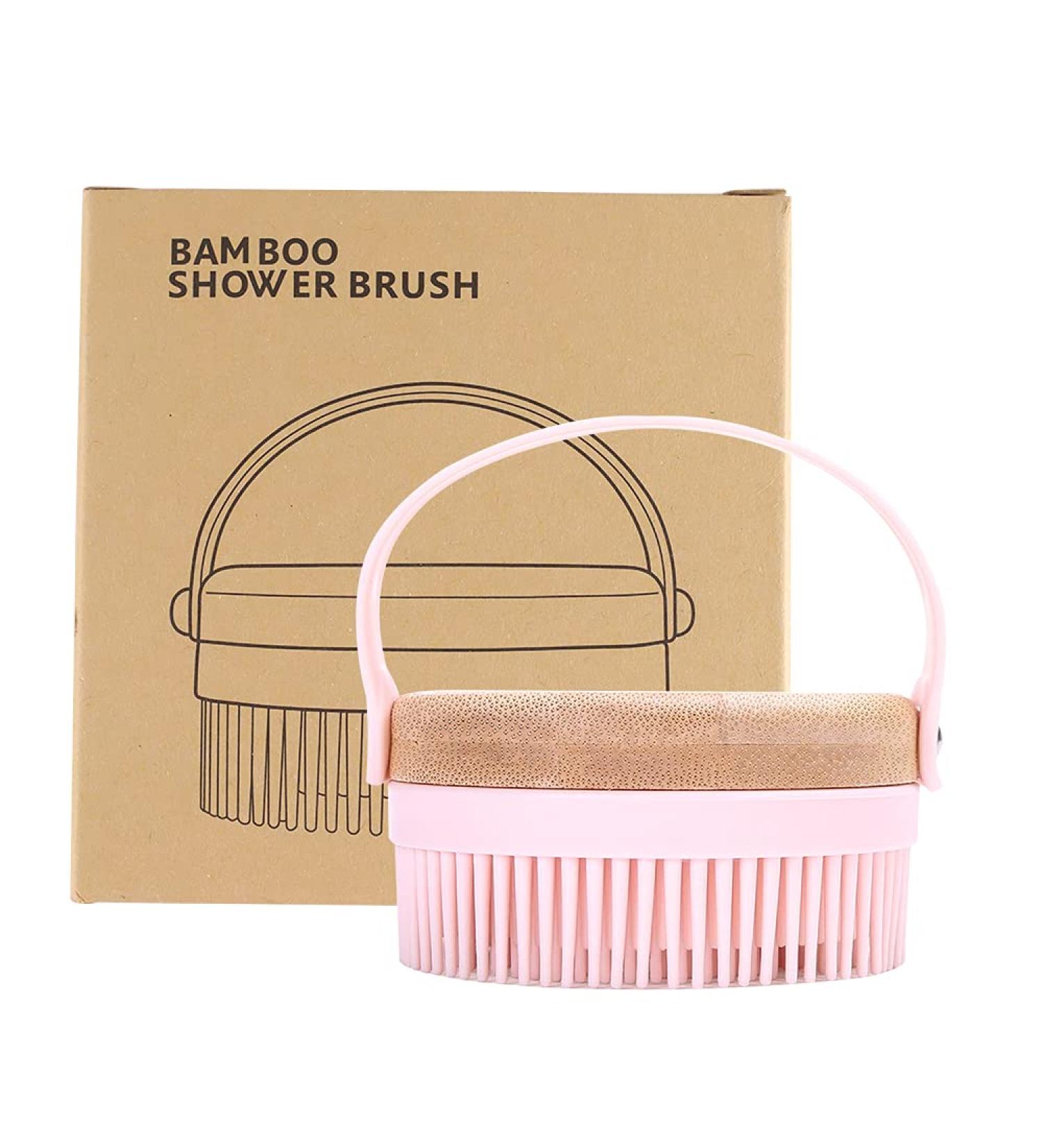 AEIOU Bamboo Back Scrubber & Soft Body Brush for Shower - Pink | Cellulite Treatment & Lymphatic Drainage - Buy Online on GoSupps.com