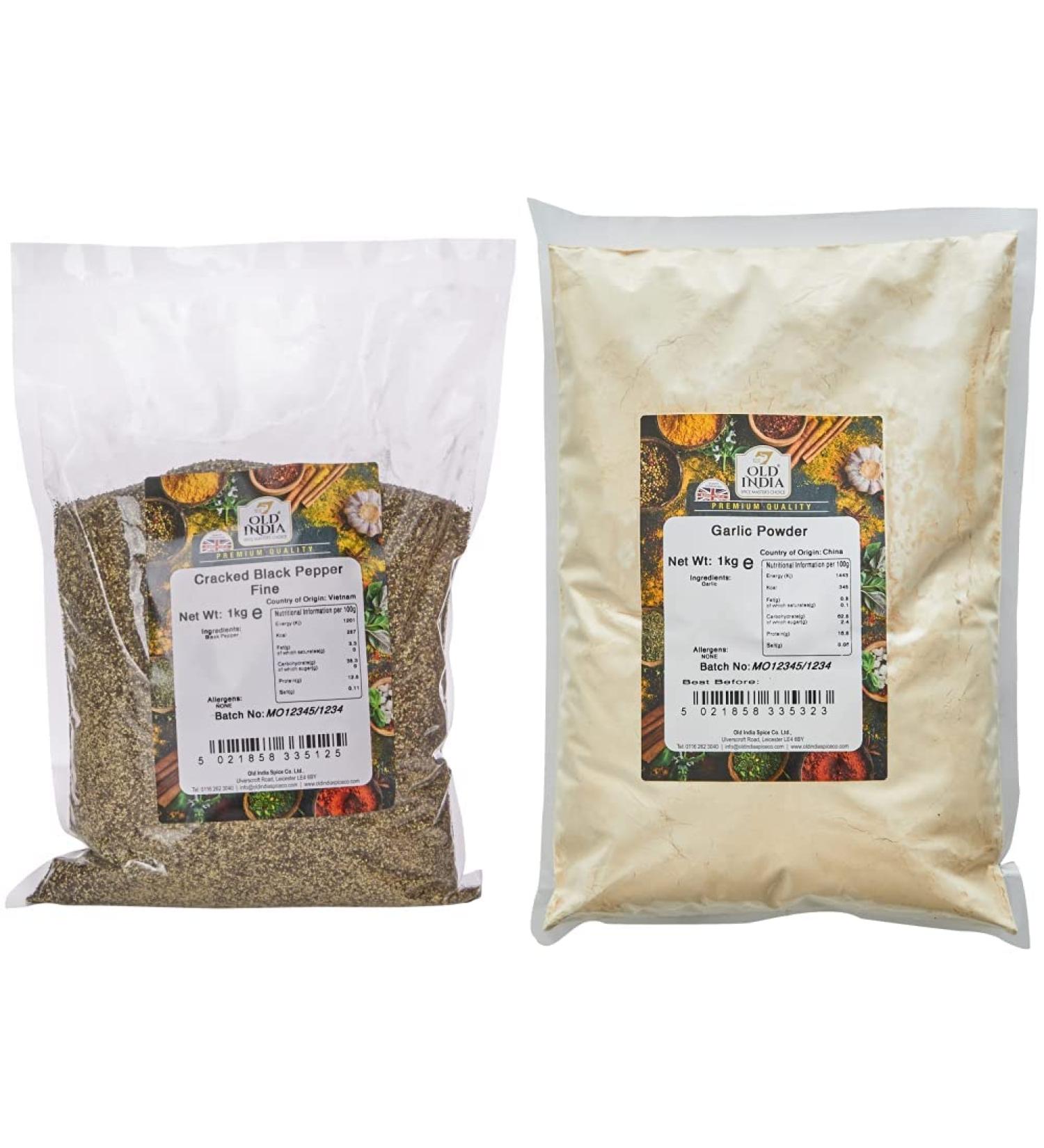 Old India Cracked Black Pepper 1 Kg & Garlic Powder 1 Kg + Garlic Powder Pepper 1 kg (Pack of 1) - Buy Online on GoSupps.com