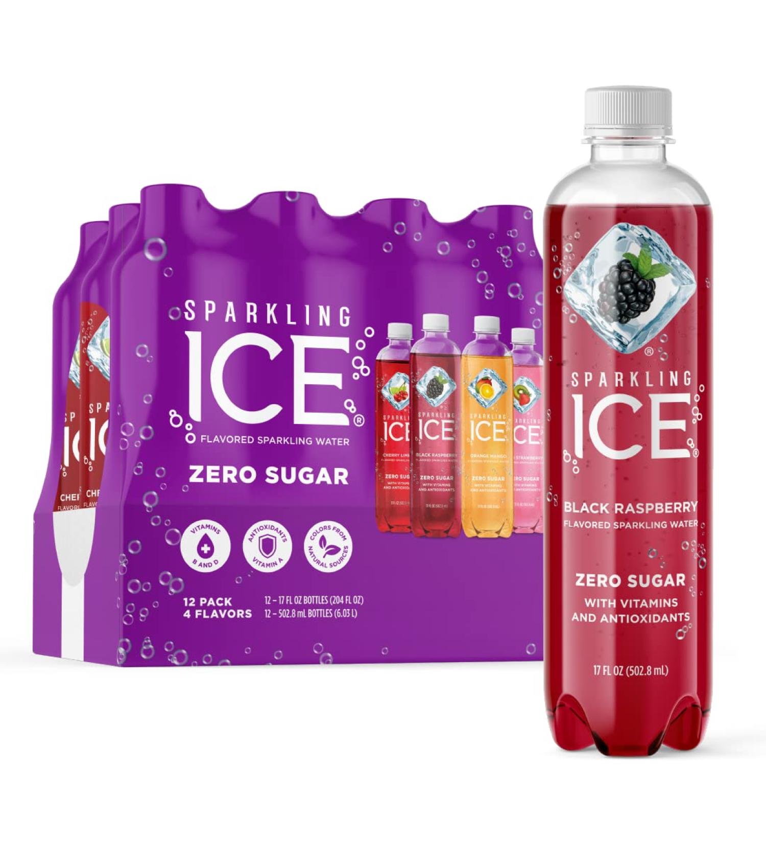 Sparkling Ice Purple Variety Pack - 12 Count, 17 fl oz Zero Sugar Sparkling Water with Vitamins - Black Raspberry, Cherry Limeade, Orange Mango, Kiwi Strawberry - Buy Online on GoSupps.com